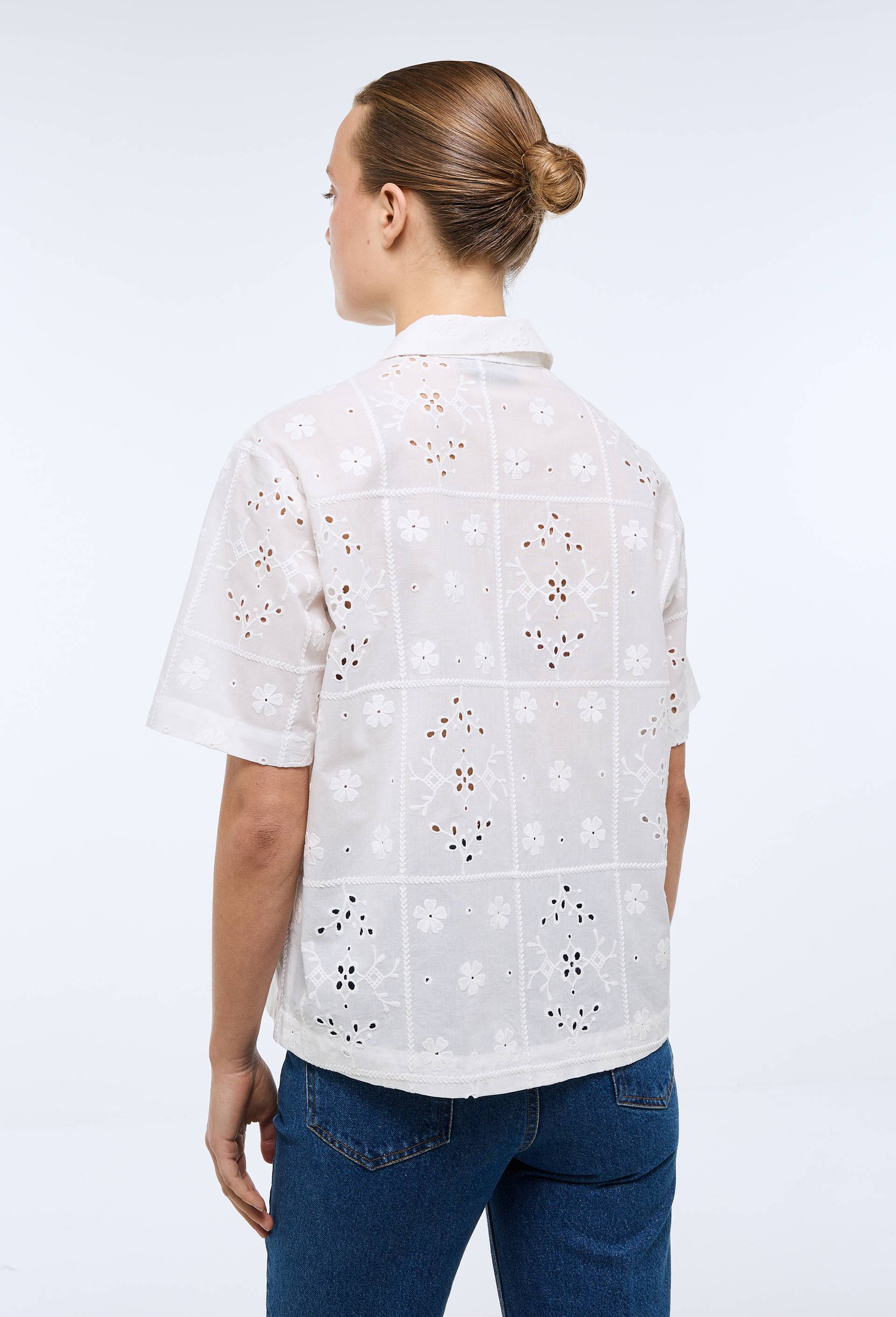 Chemise manches courtes brod&eacute;e, Blanc, large image number 1