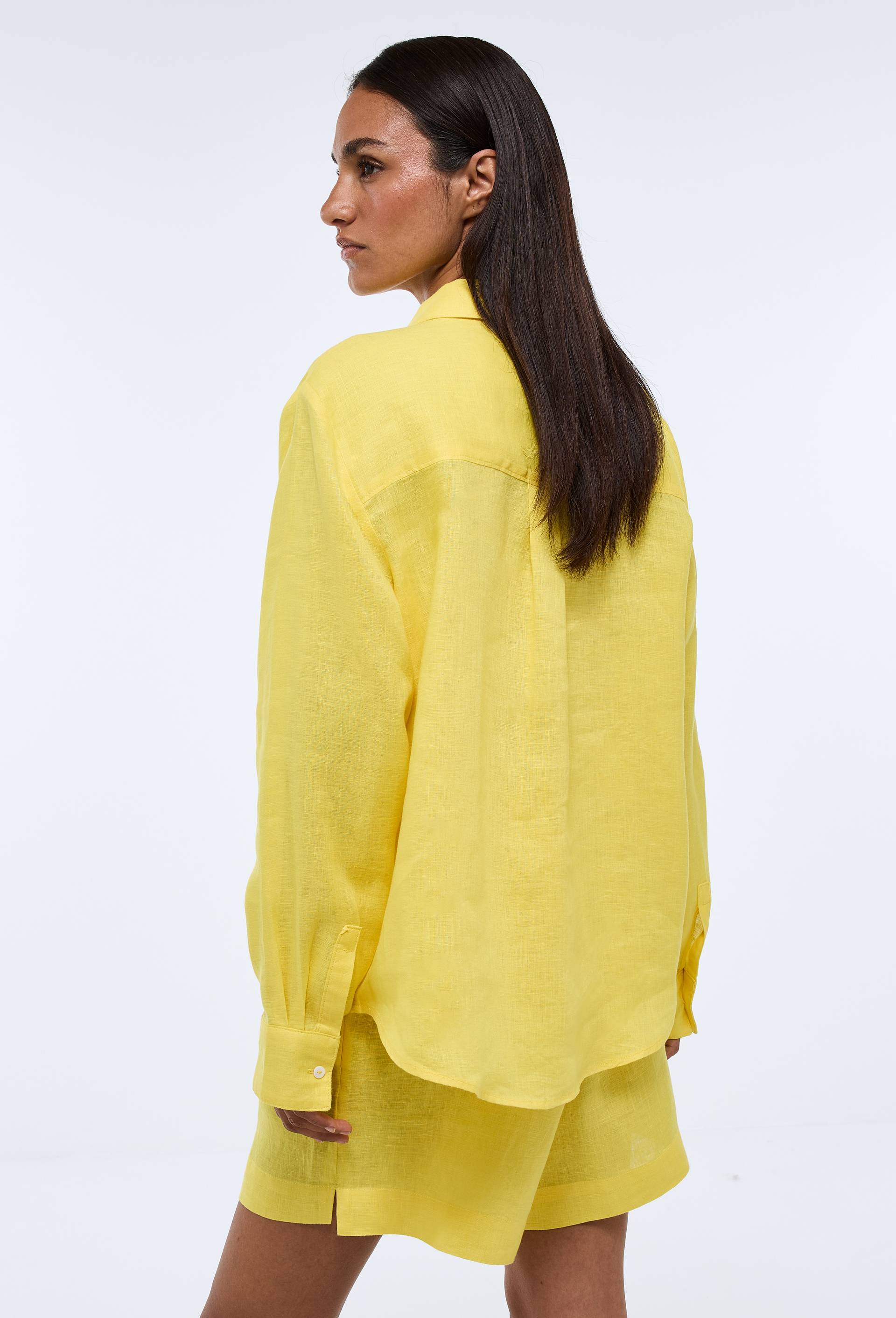 Chemise manches longues unie en lin, Jaune, large image number 1
