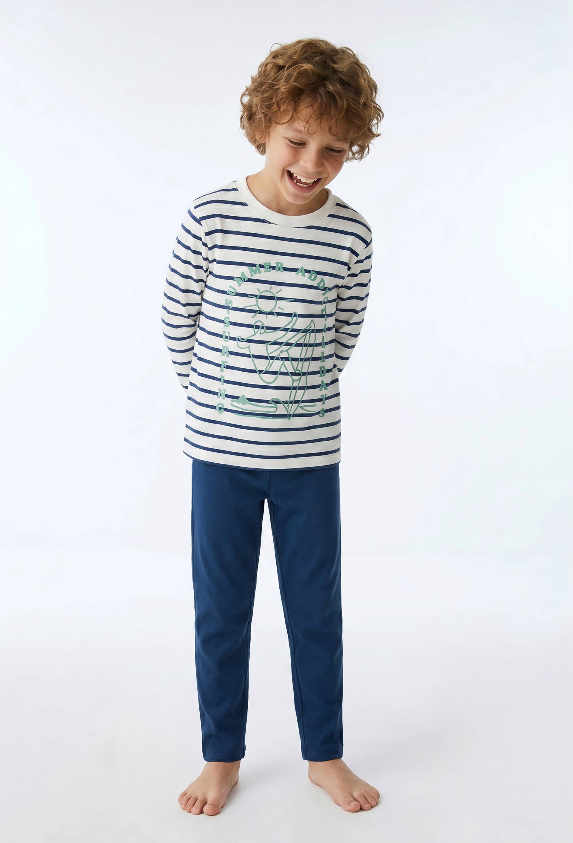 Pyjama manches longues imprim&eacute; en coton bio GOTS, Bleu fonc&eacute;, large image number 0.0