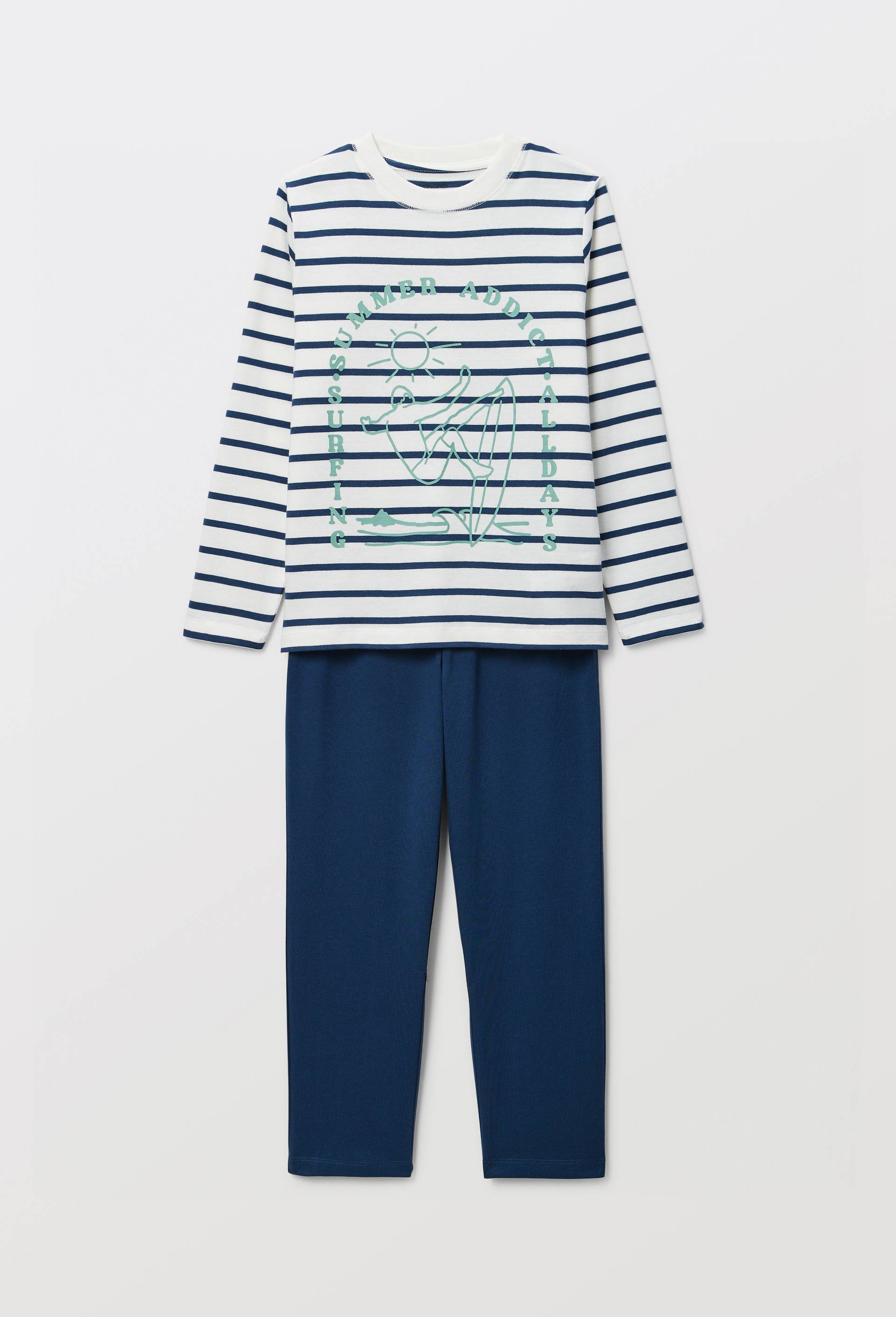Pyjama manches longues imprim&eacute; en coton bio GOTS, Bleu fonc&eacute;, large image number 1.0