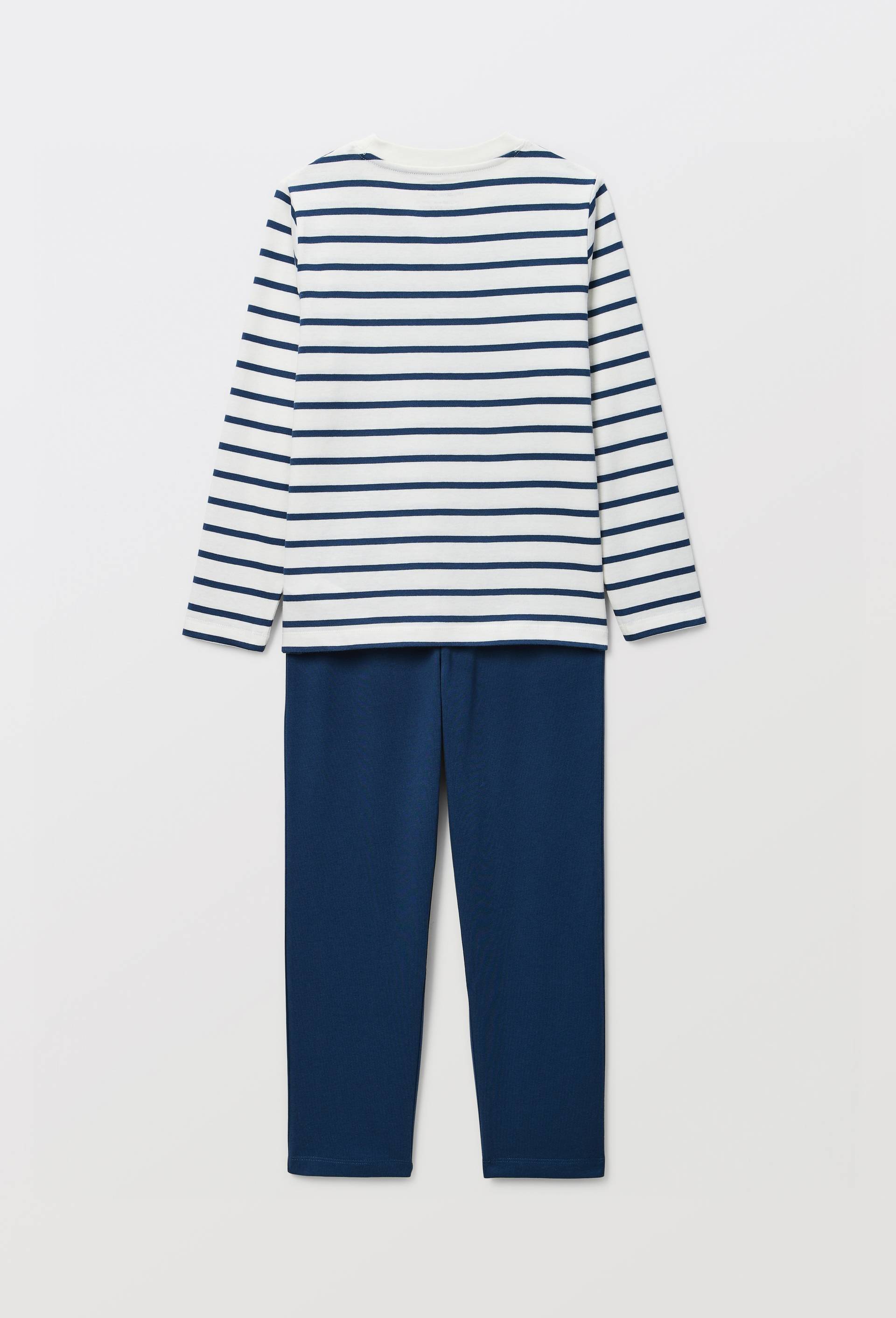 Pyjama manches longues imprim&eacute; en coton bio GOTS, Bleu fonc&eacute;, large image number 2