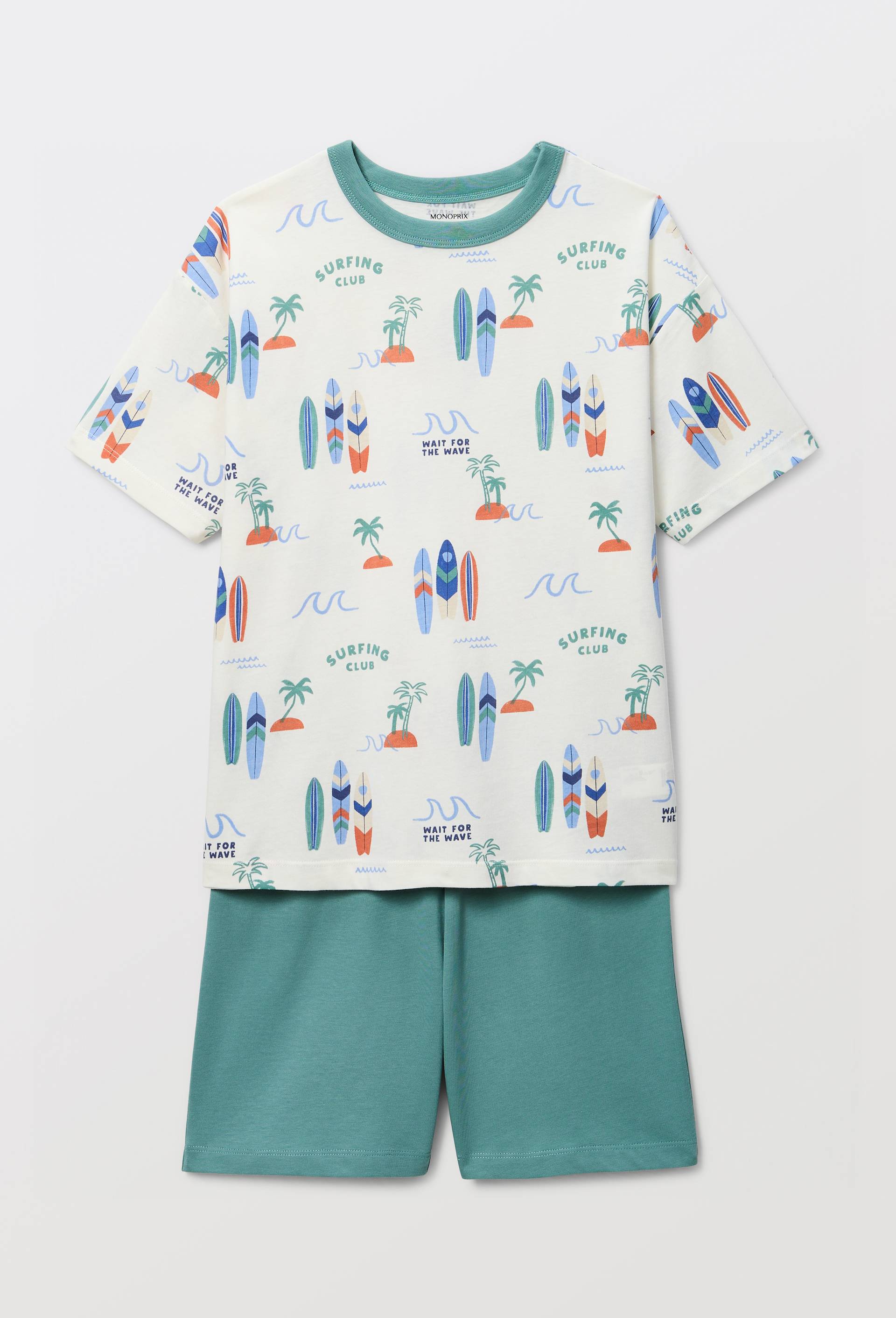 Pyjama short imprim&eacute; en jersey coton BIO GOTS, Vert, large image number 1
