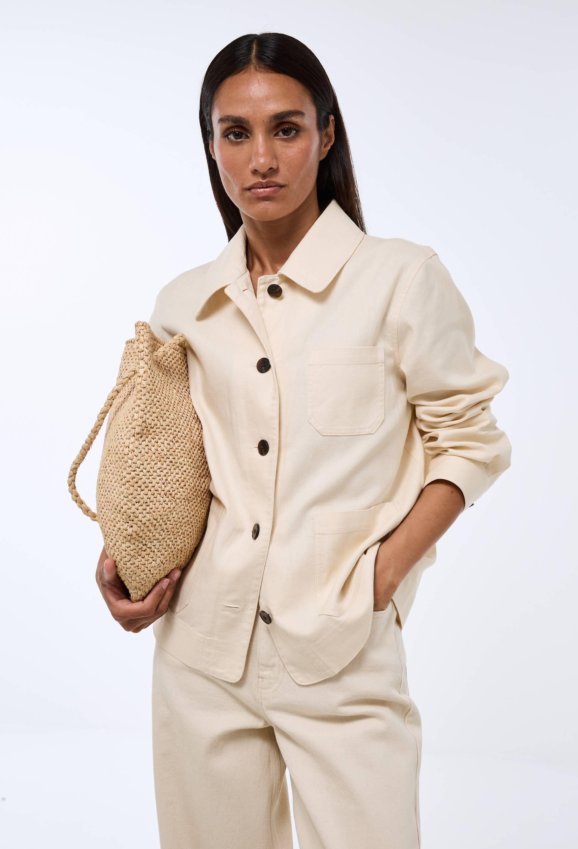 Veste courte contenant du lin, Beige clair, swatch image