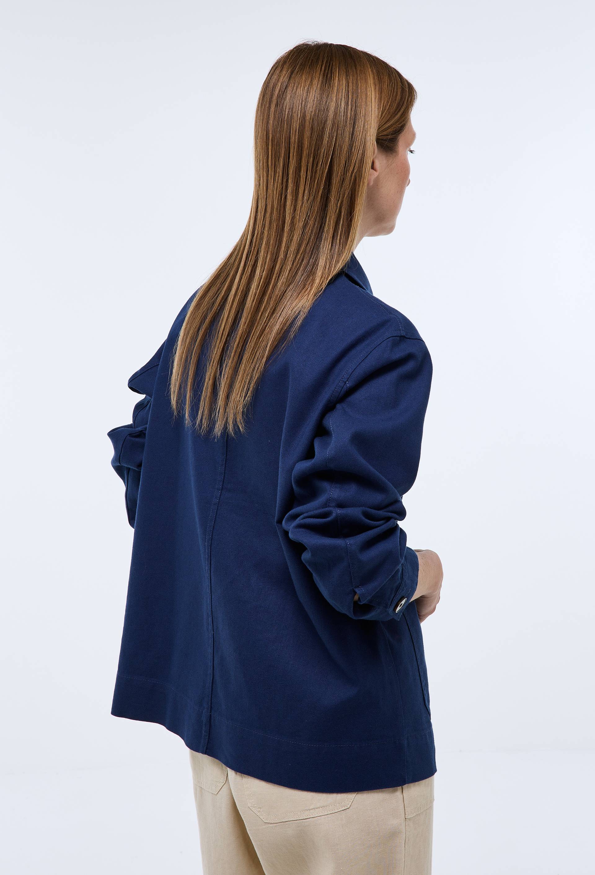 Veste courte contenant du lin, Bleu fonc&eacute;, large image number 1