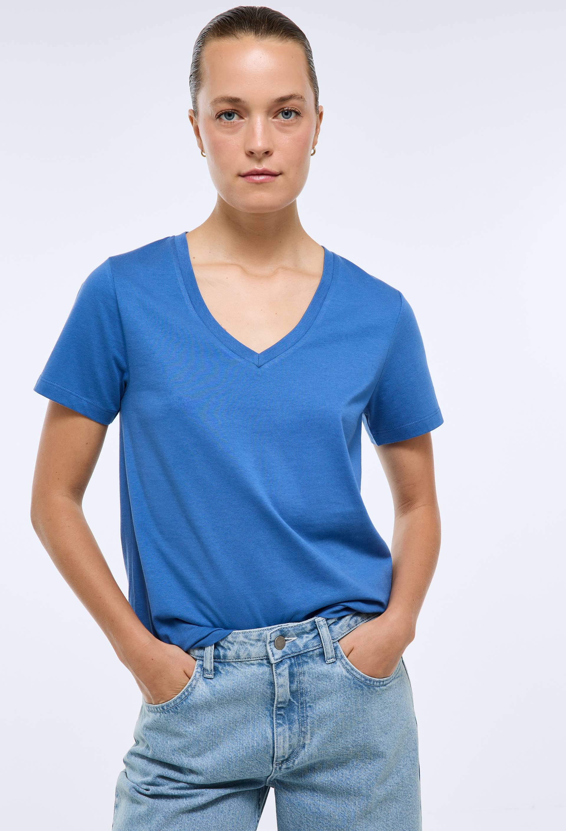 T-shirt manches courtes uni en coton BIO GOTS, Bleu, large image number 0.0