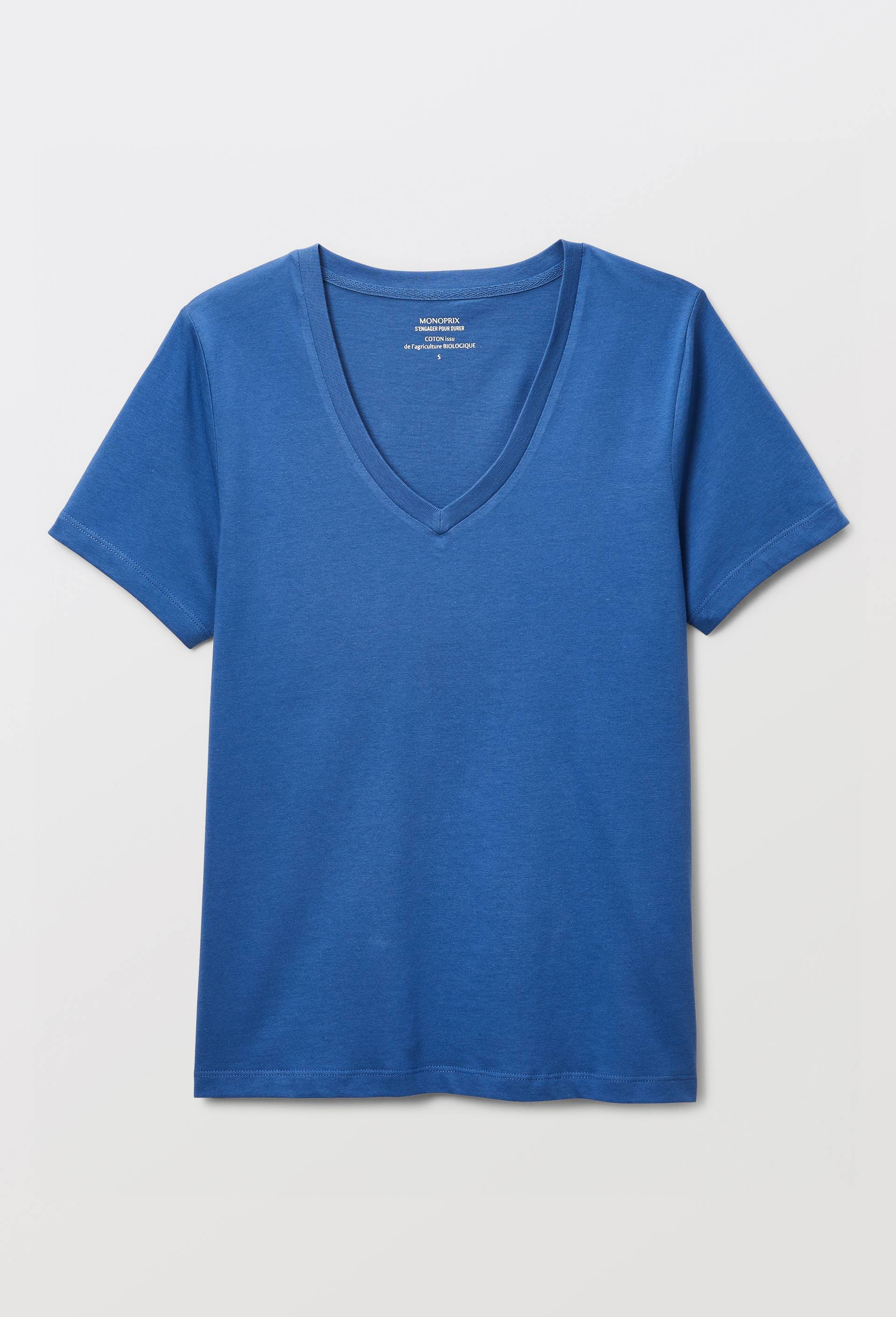 T-shirt manches courtes uni en coton BIO GOTS, Bleu, large image number 2