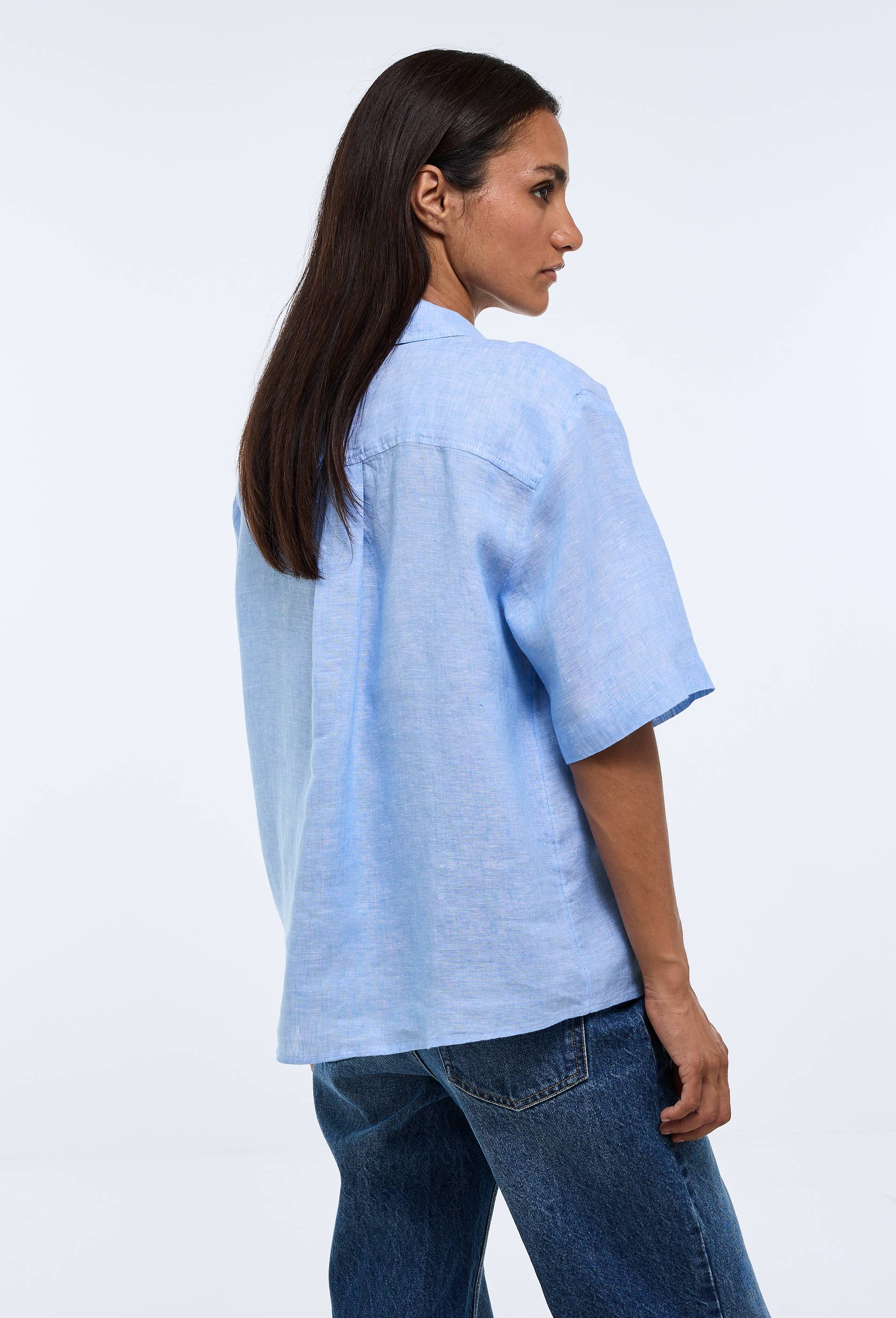 Chemise manches courtes unie en lin, Bleu clair, large image number 1