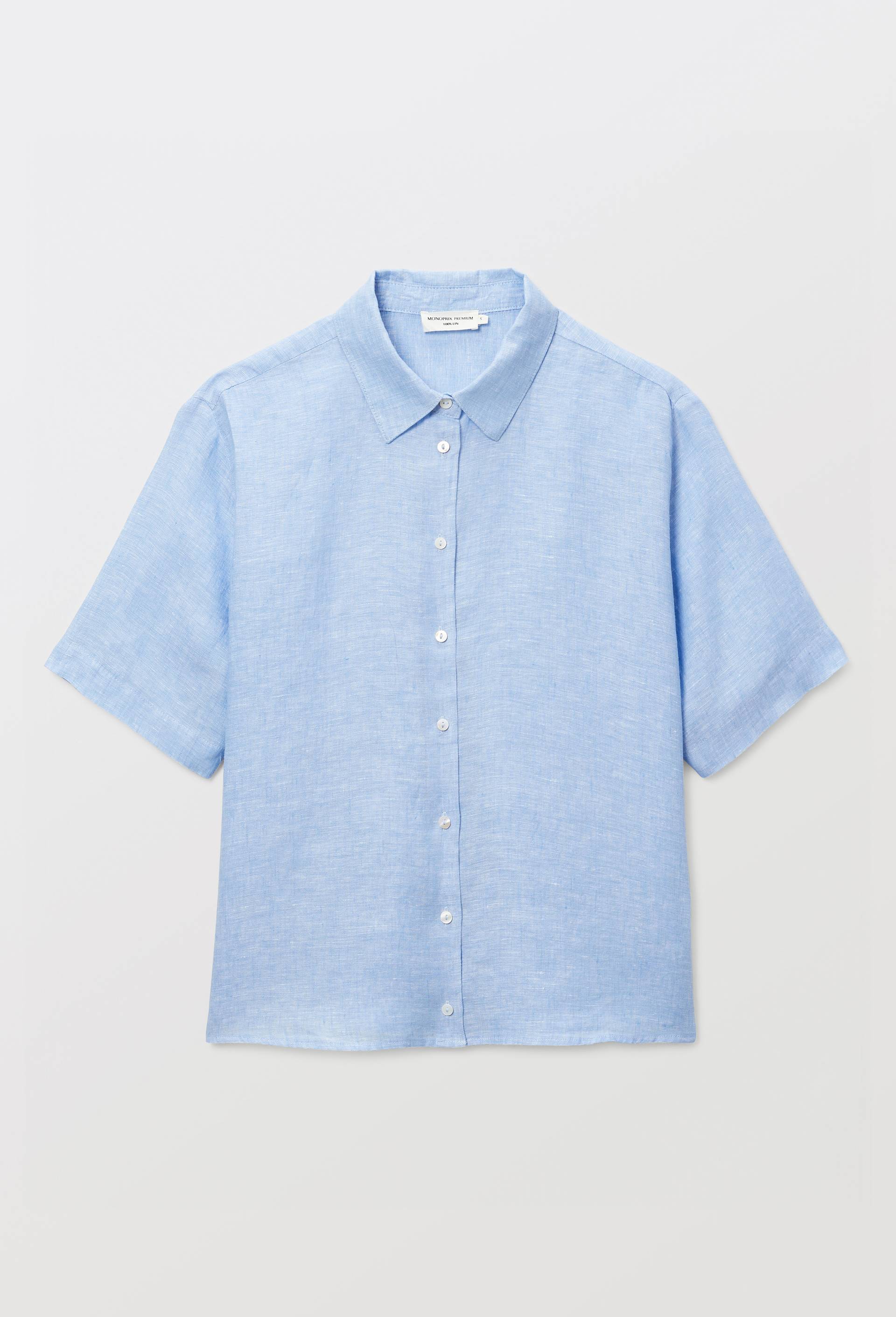 Chemise manches courtes unie en lin, Bleu clair, large image number 2