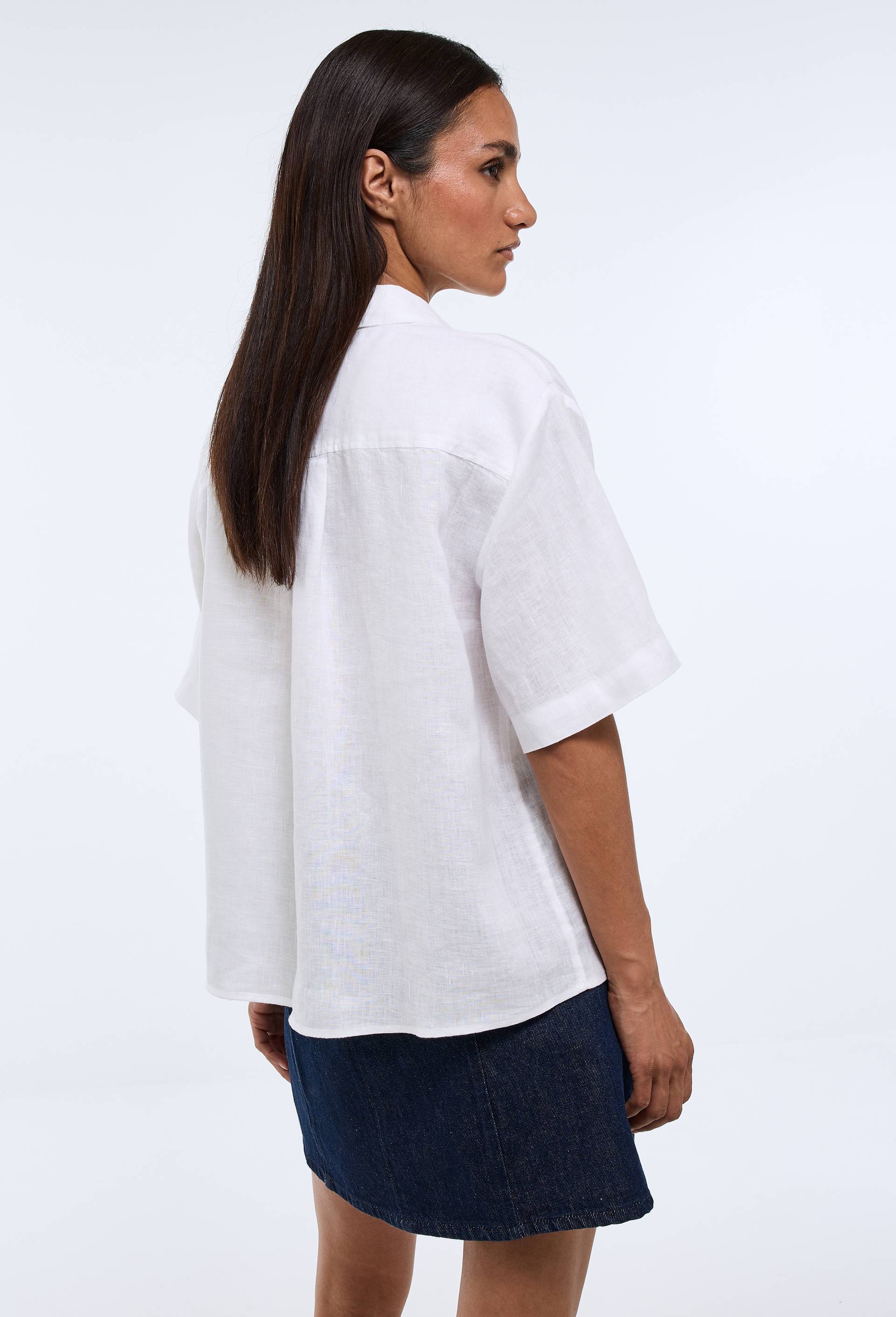 Chemise manches courtes unie en lin, Blanc, large image number 1.0
