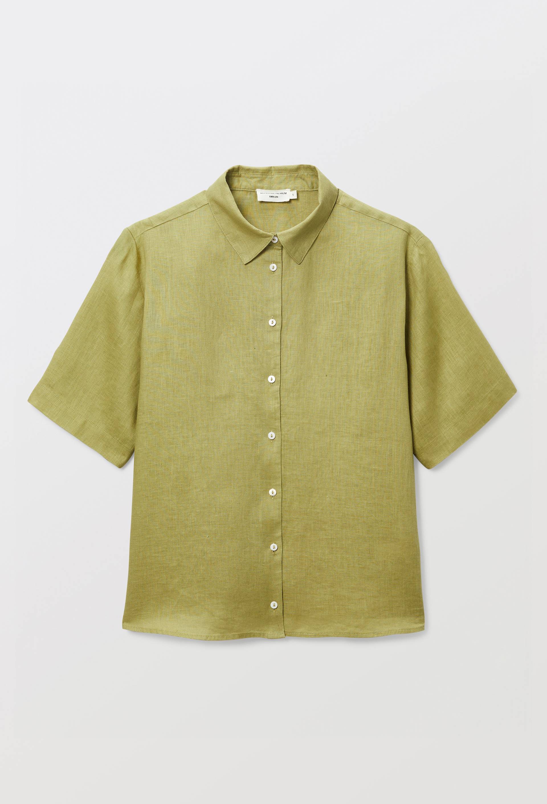 Chemise manches courtes unie en lin, Vert, large image number 3