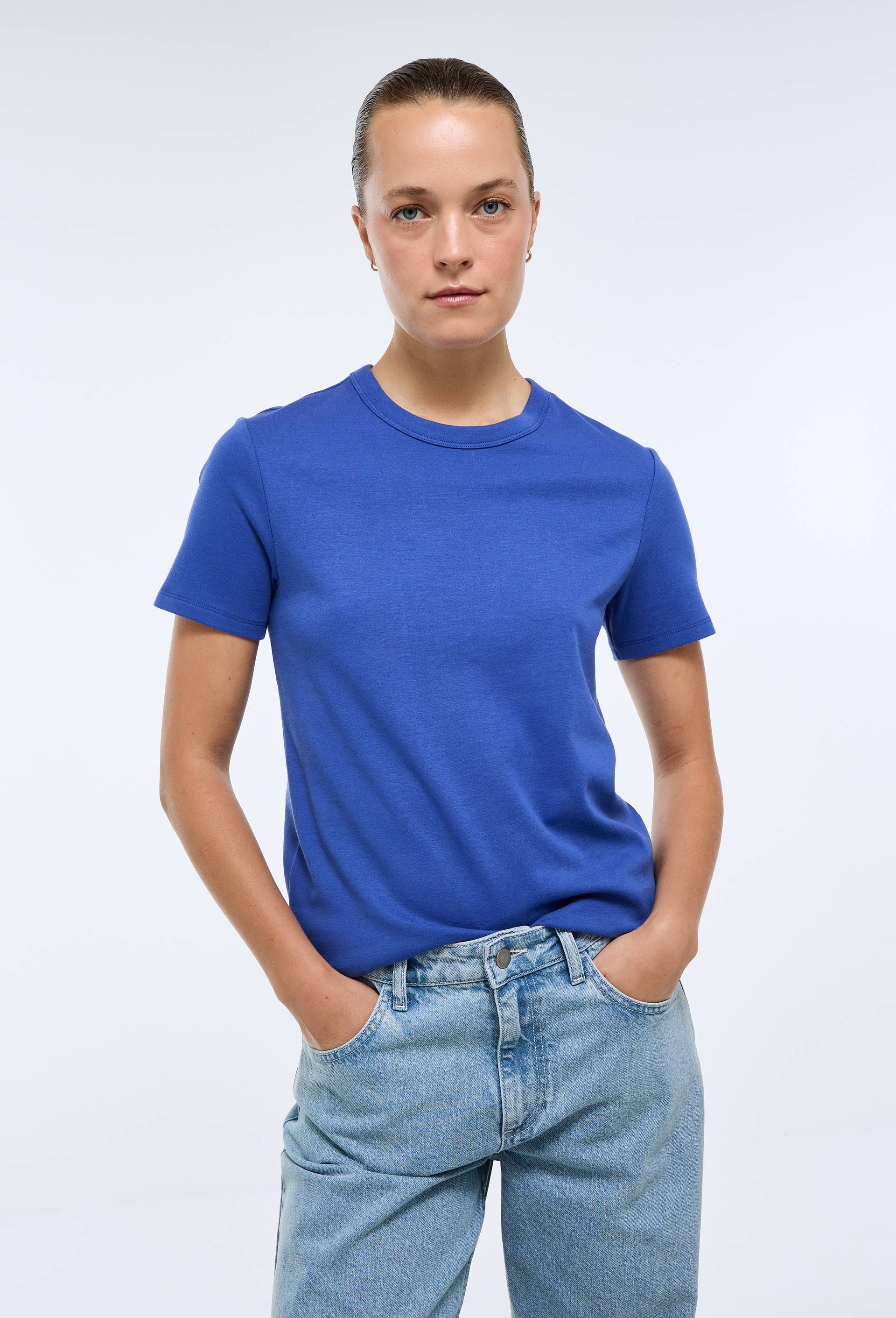 T-shirt manches courtes &eacute;pais en coton BIO GOTS, Bleu, swatch image