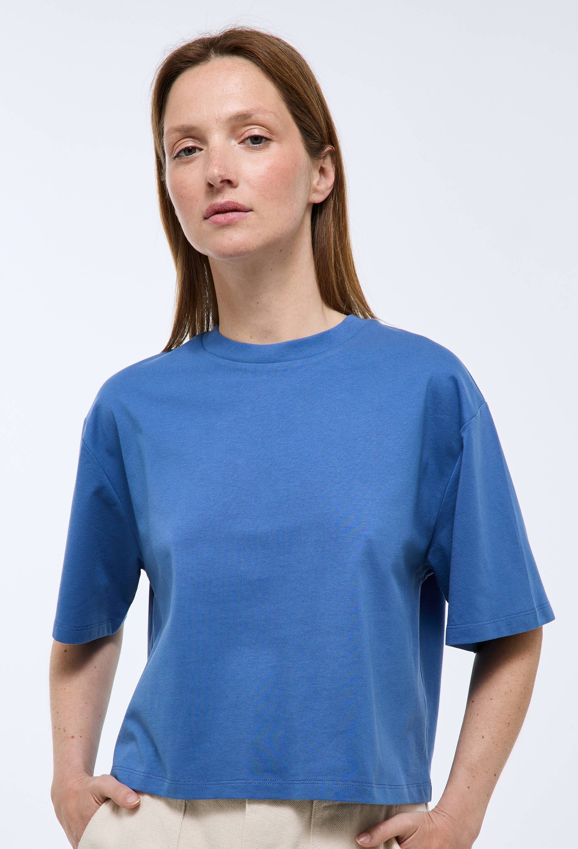 T-shirt court uni en coton BIO GOTS, Bleu, large image number 0