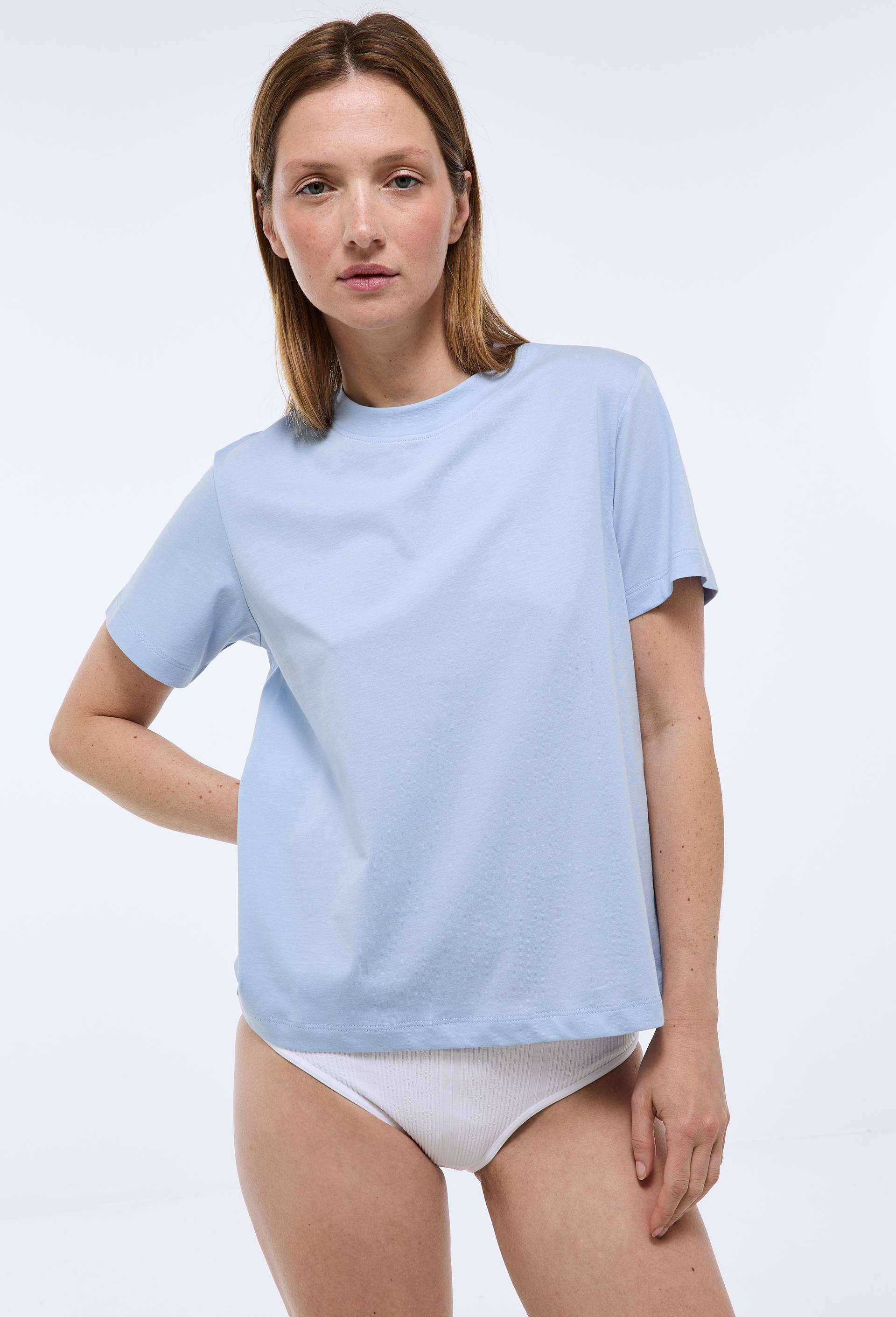 T-shirt col rond uni en coton bio GOTS, Bleu clair, large image number 0