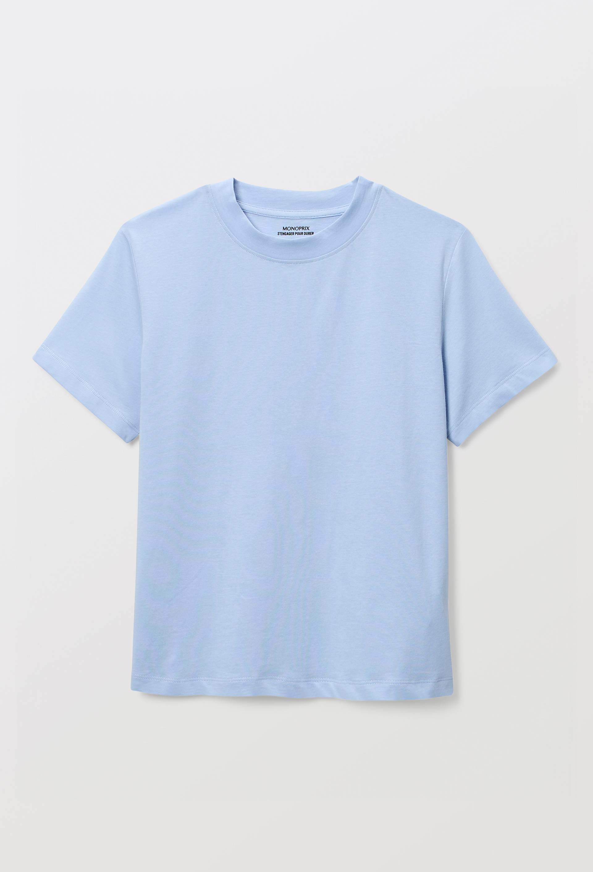 T-shirt col rond uni en coton bio GOTS, Bleu clair, large image number 2