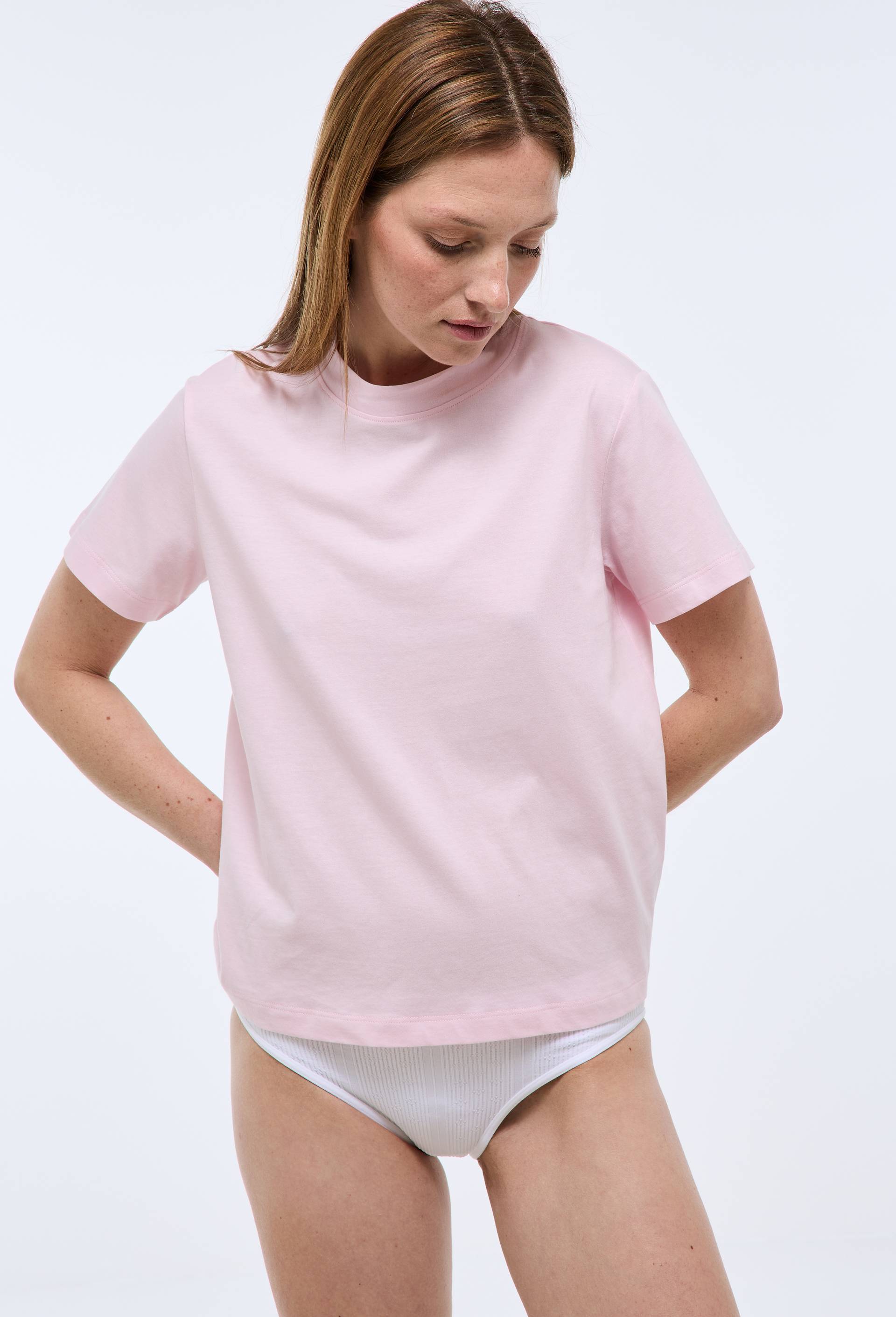 T-shirt col rond uni en coton bio GOTS, Rose, large image number 0