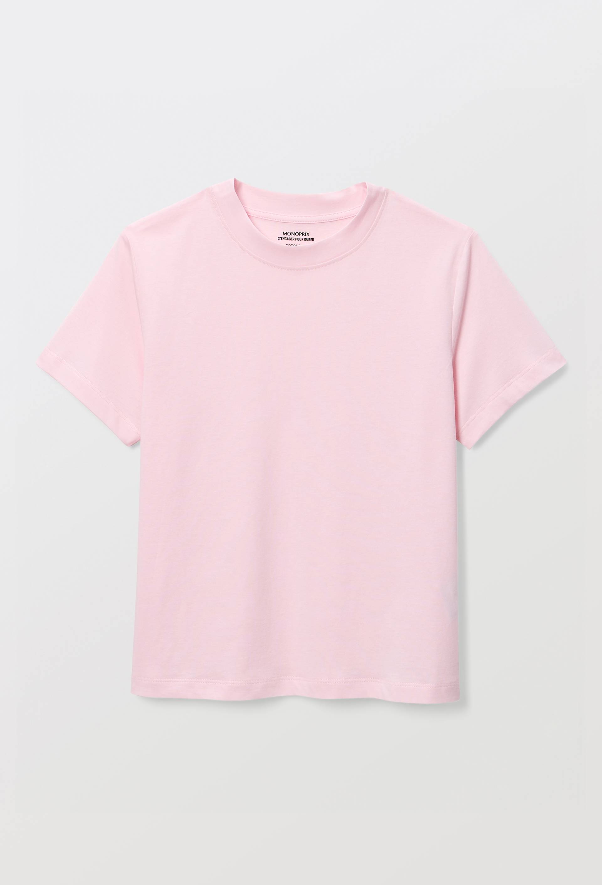 T-shirt col rond uni en coton bio GOTS, Rose, large image number 2.0