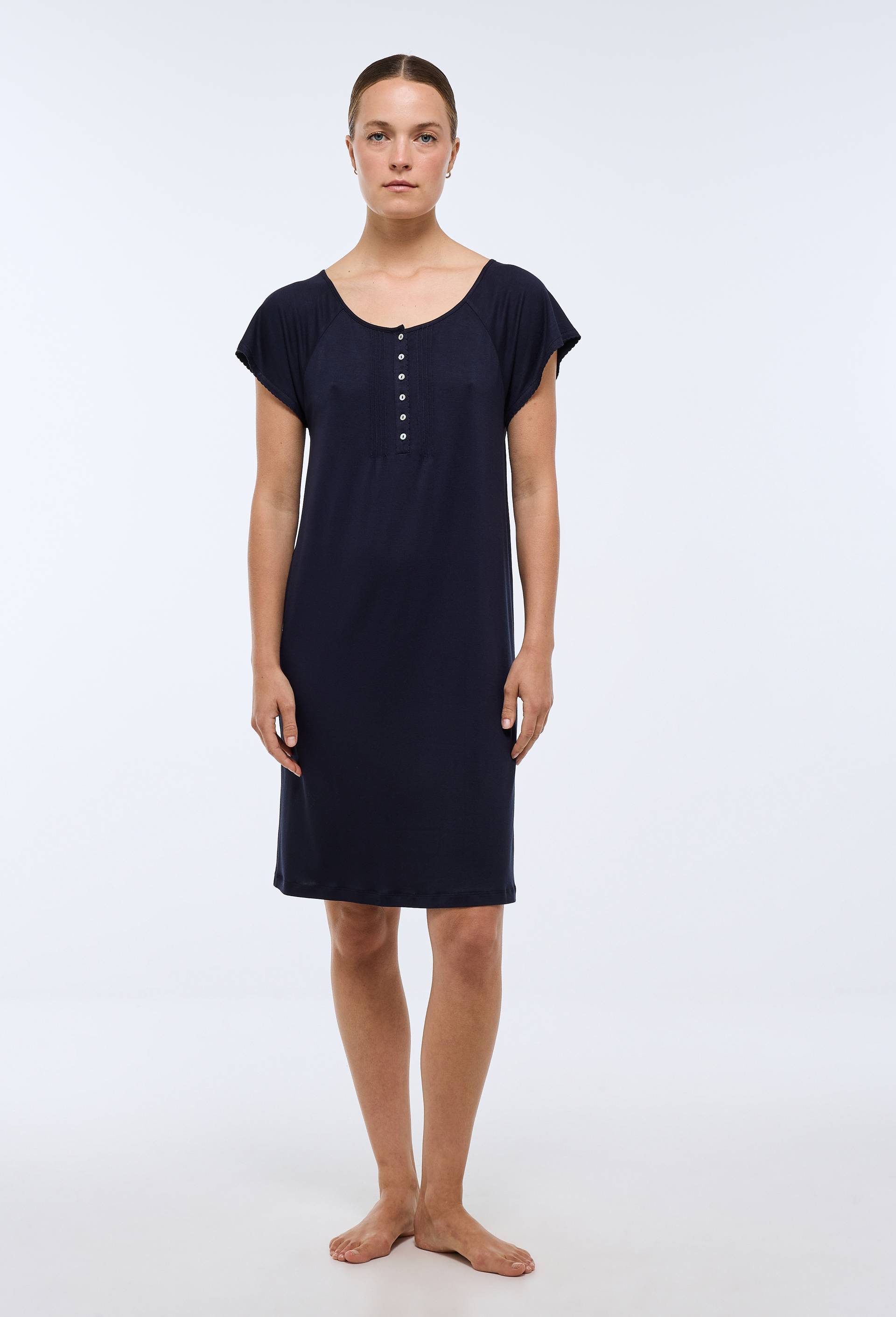 Chemise de nuit manches courtes en viscose, Ecovero, Bleu fonc&eacute;, large image number 0