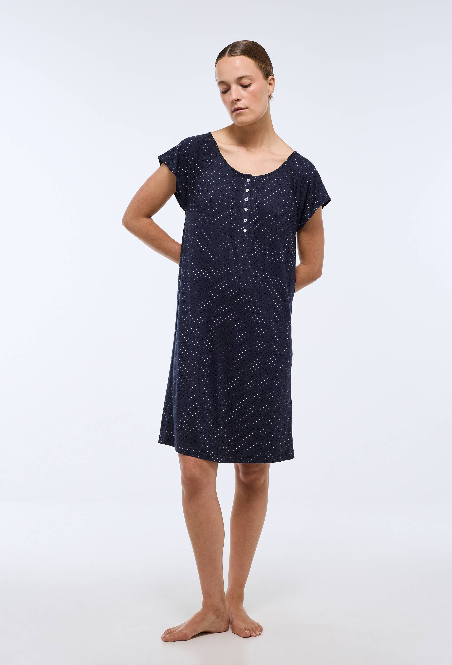 Chemise de nuit manches courtes en viscose, Ecovero, Bleu fonc&eacute;, large image number 0