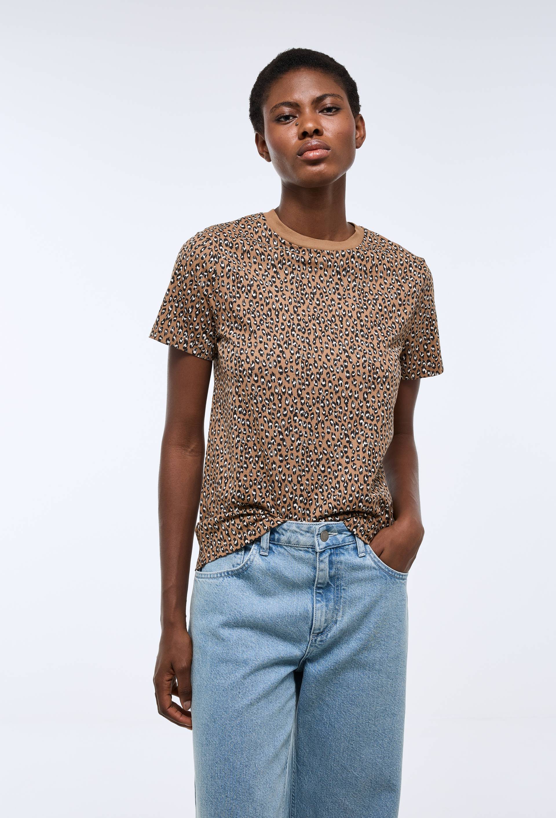 T-shirt manches courtes imprim&eacute; en coton BIO GOTS, Beige, large image number 0.0