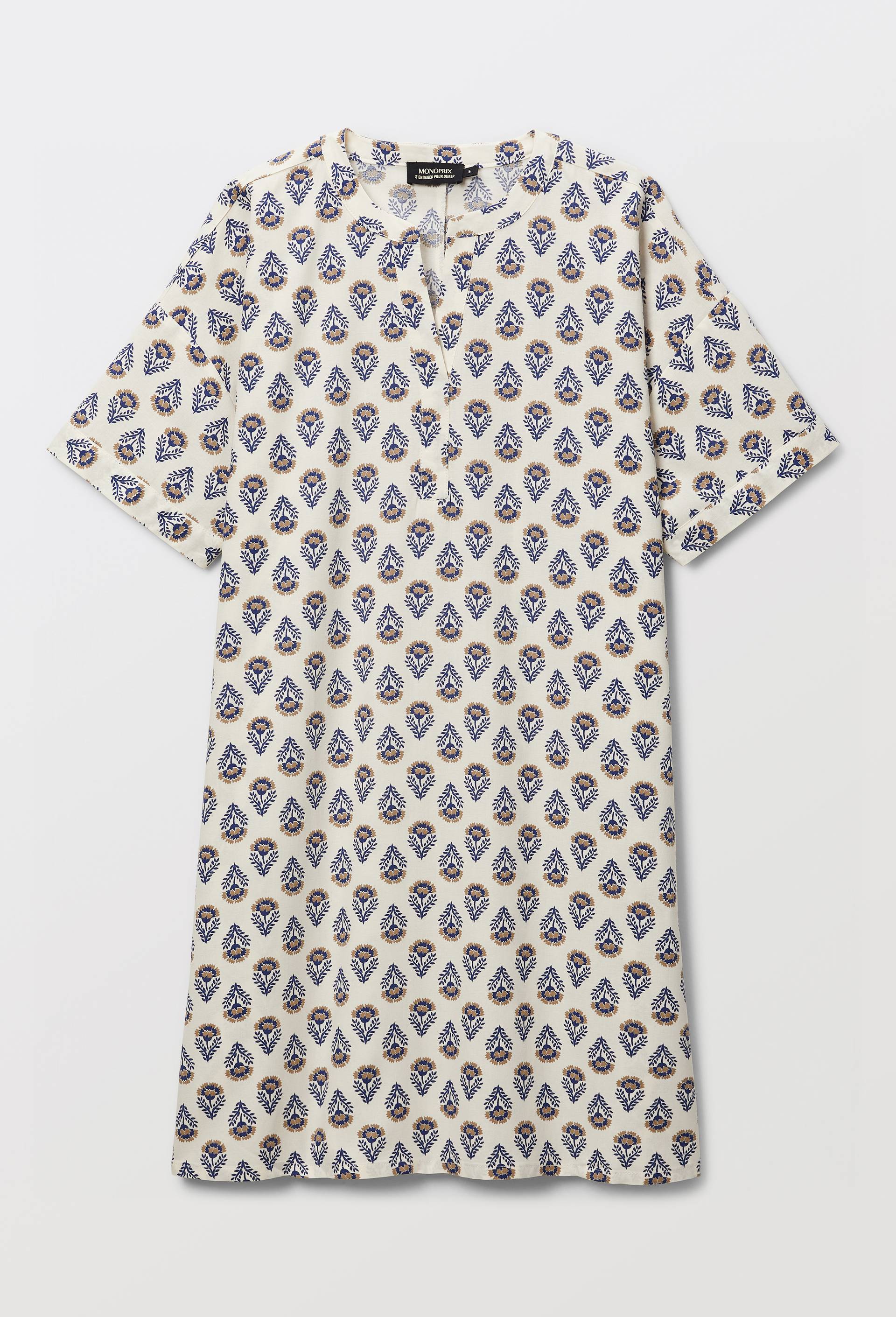 Chemise de nuit manches courtes imprim&eacute;e, Beige clair, large image number 2