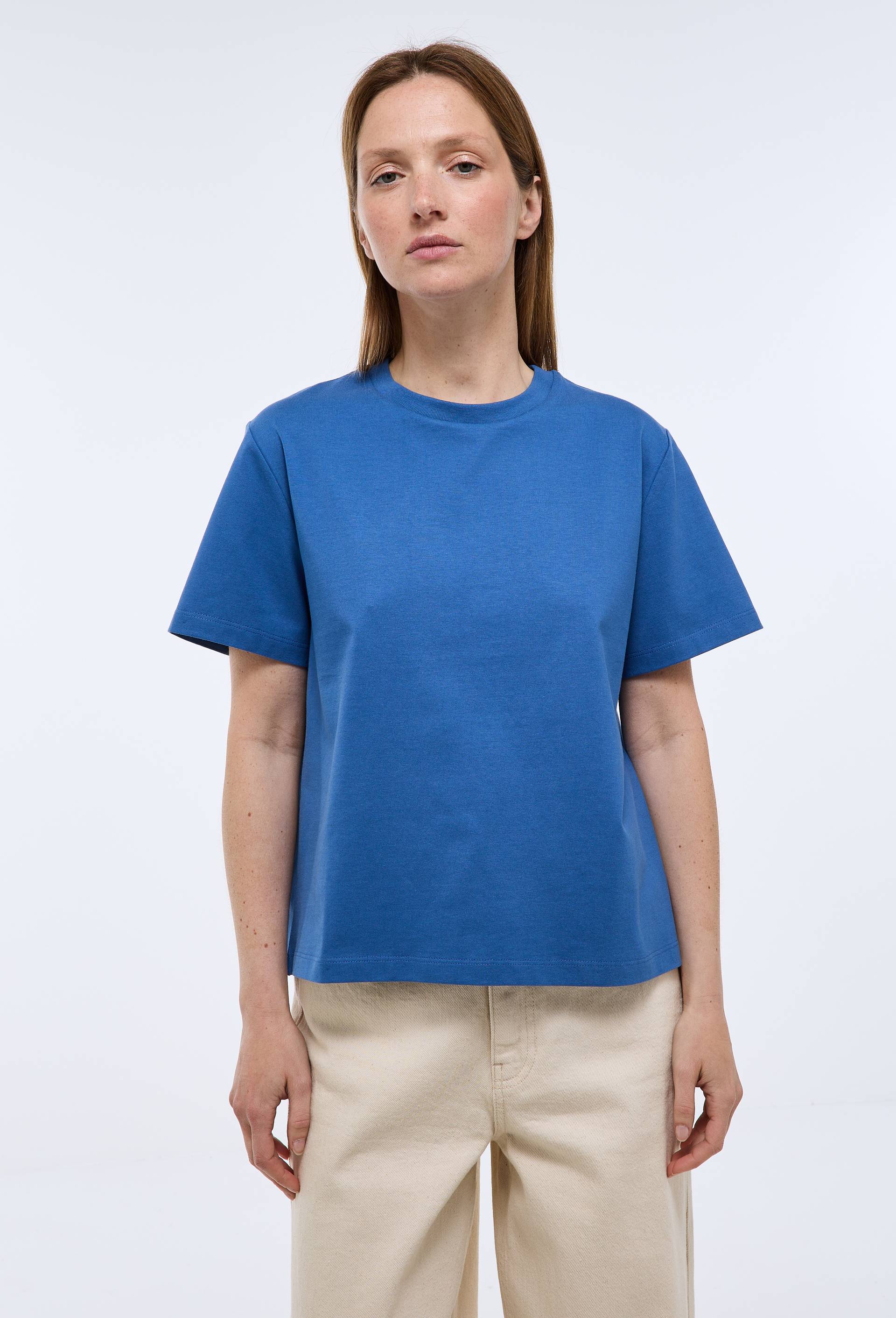 T-shirt manches courtes uni en coton BIO GOTS, Bleu, large image number 0.0
