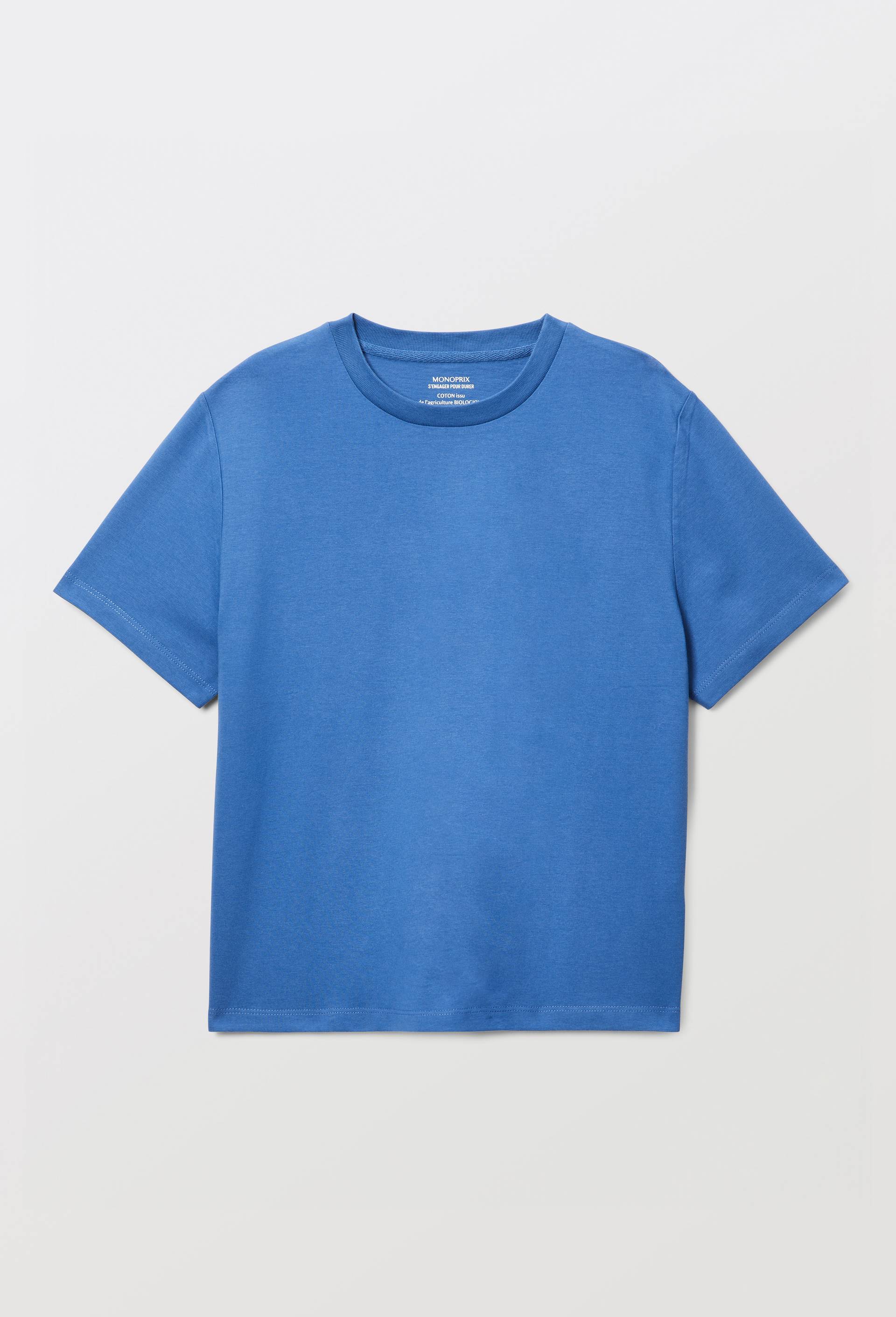 T-shirt manches courtes uni en coton BIO GOTS, Bleu, large image number 2
