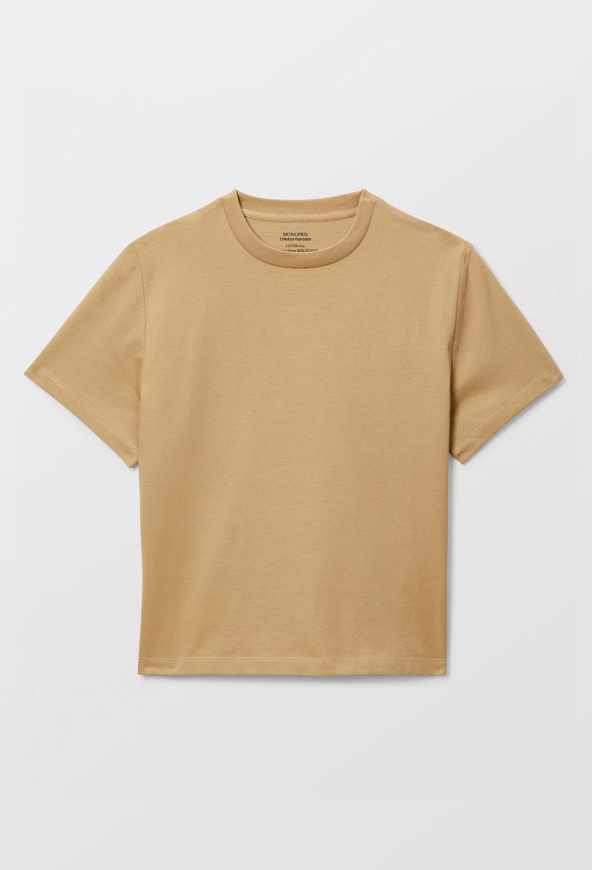 T-shirt manches courtes uni en coton BIO GOTS, Ecru, large image number 2