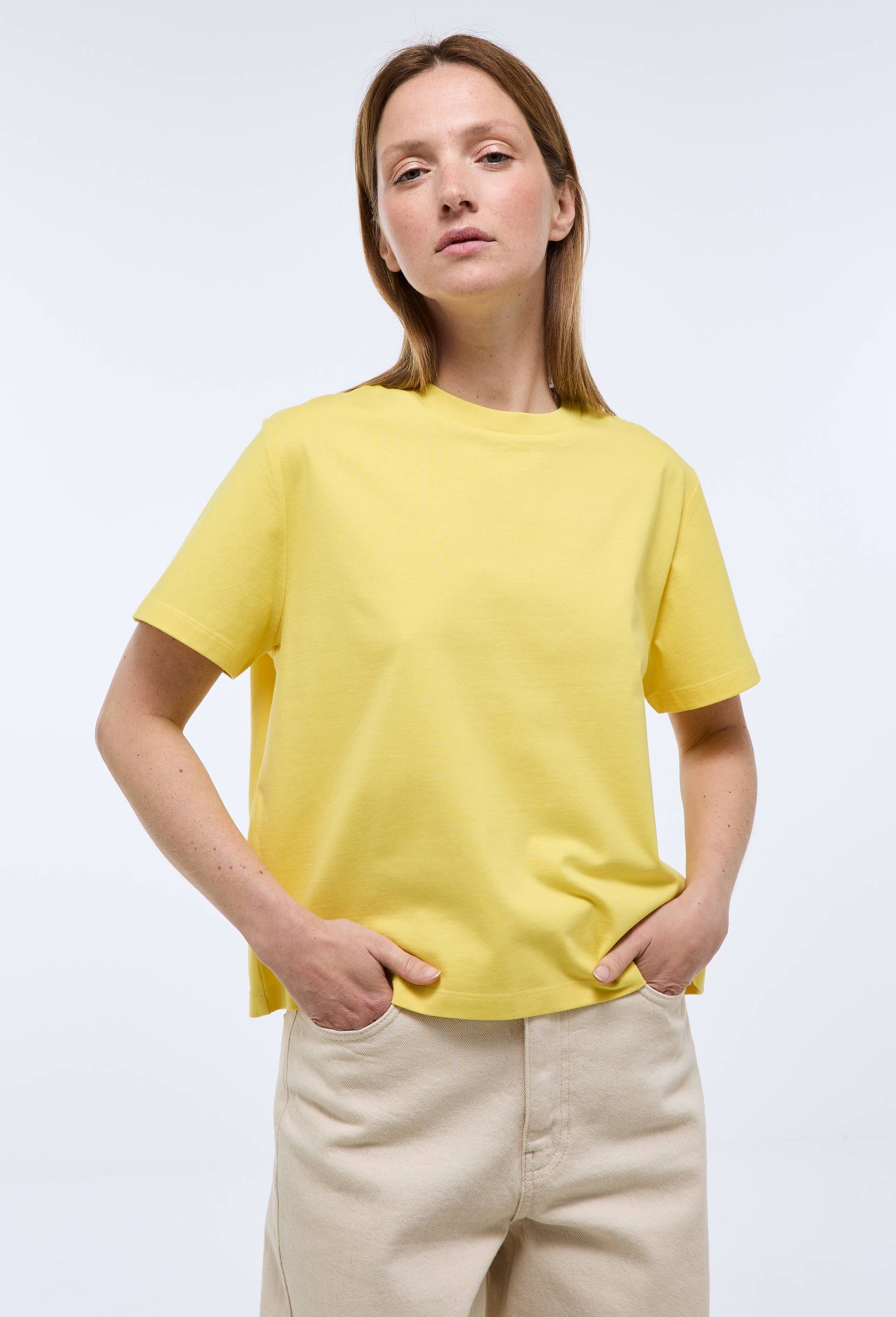 T-shirt manches courtes uni en coton BIO GOTS, Jaune, large image number 0