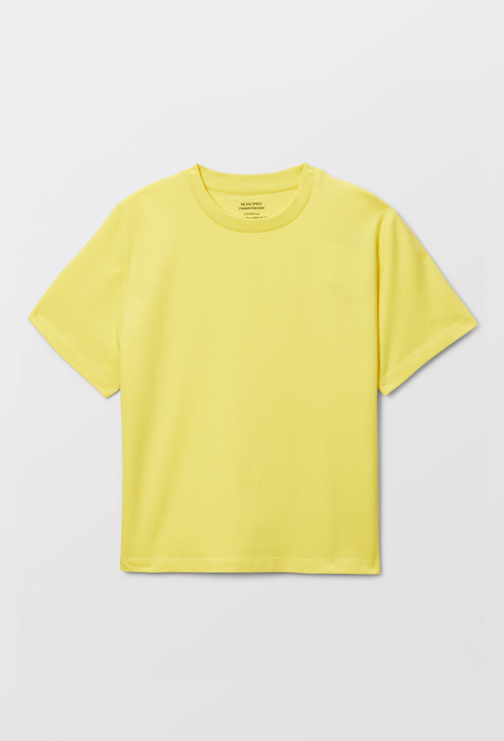 T-shirt manches courtes uni en coton BIO GOTS, Jaune, large image number 2.0