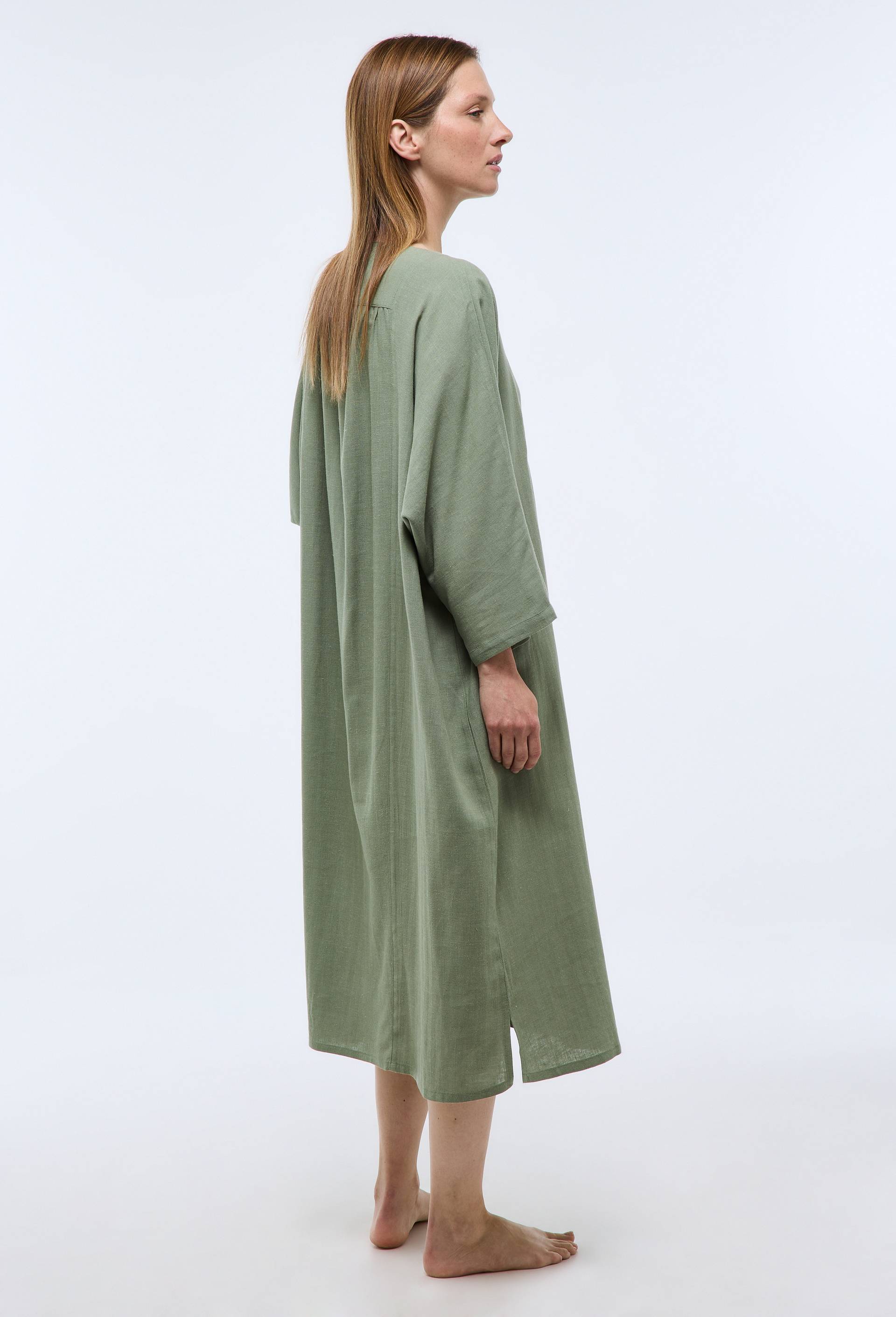 Chemise de nuit unie &agrave; manches courtes en viscose et lin, Vert fonc&eacute;, large image number 1