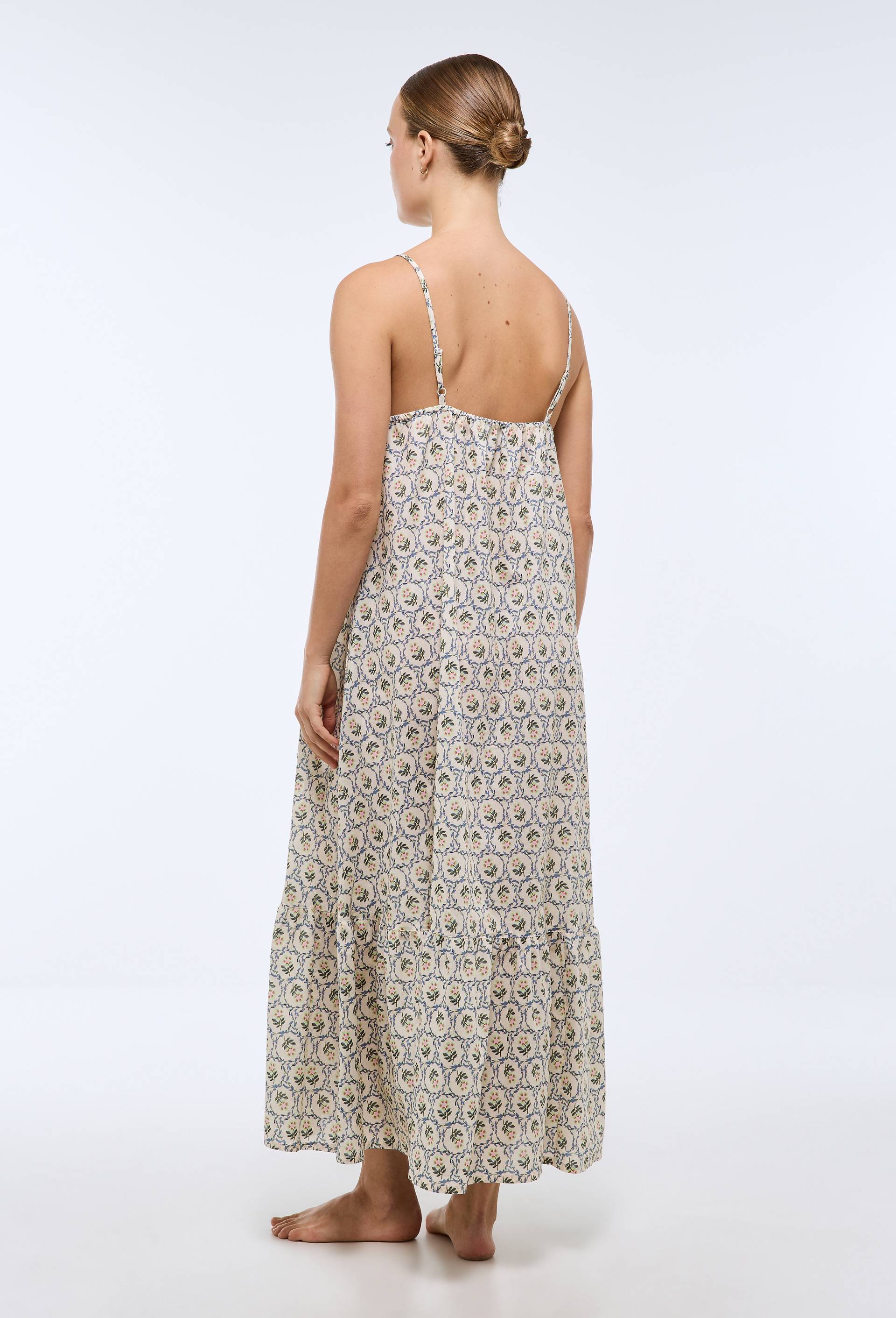 Chemise de nuit longue fines bretelles ray&eacute;e en coton BIO GOTS, Beige clair, large image number 1