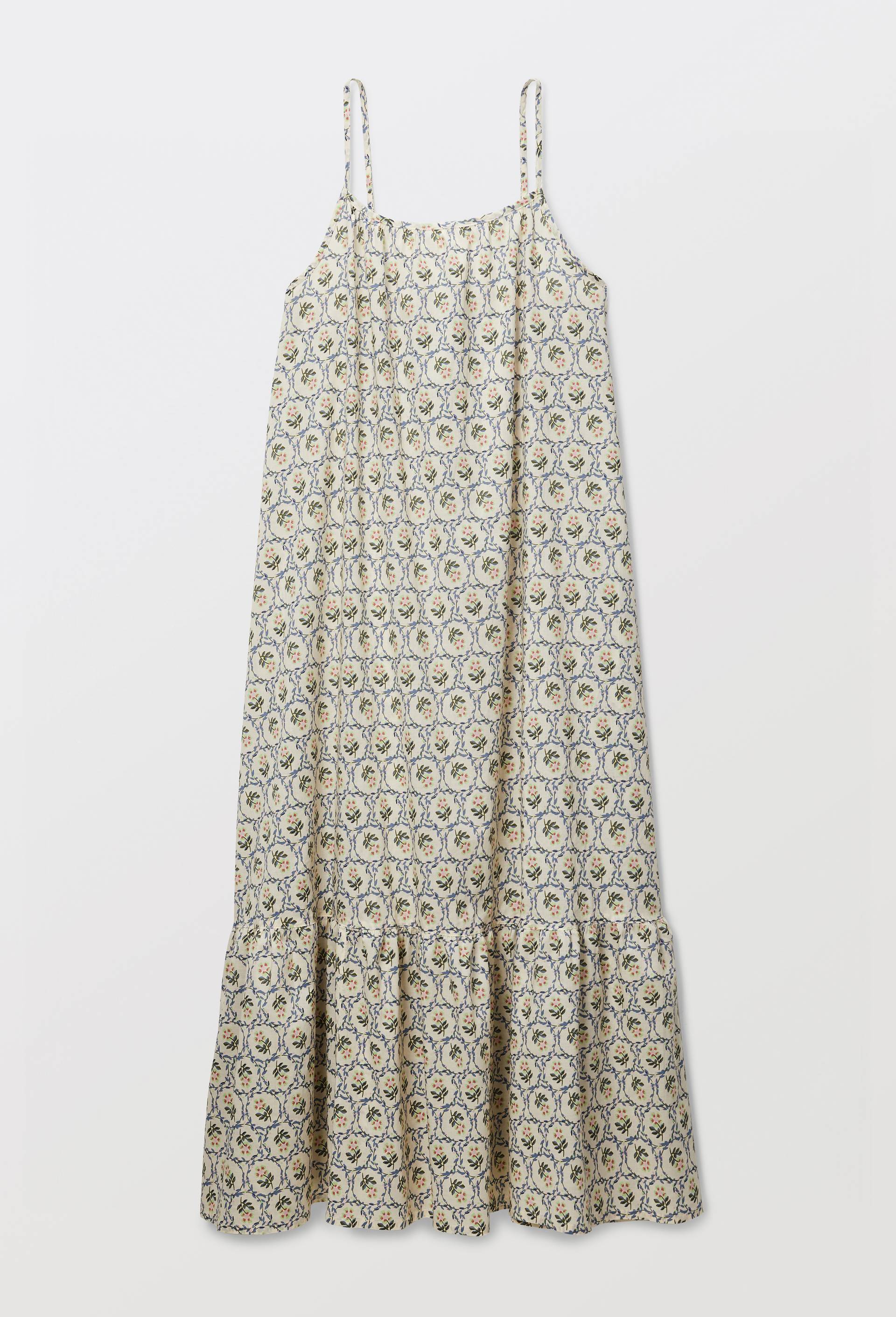 Chemise de nuit longue fines bretelles ray&eacute;e en coton BIO GOTS, Beige clair, large image number 2