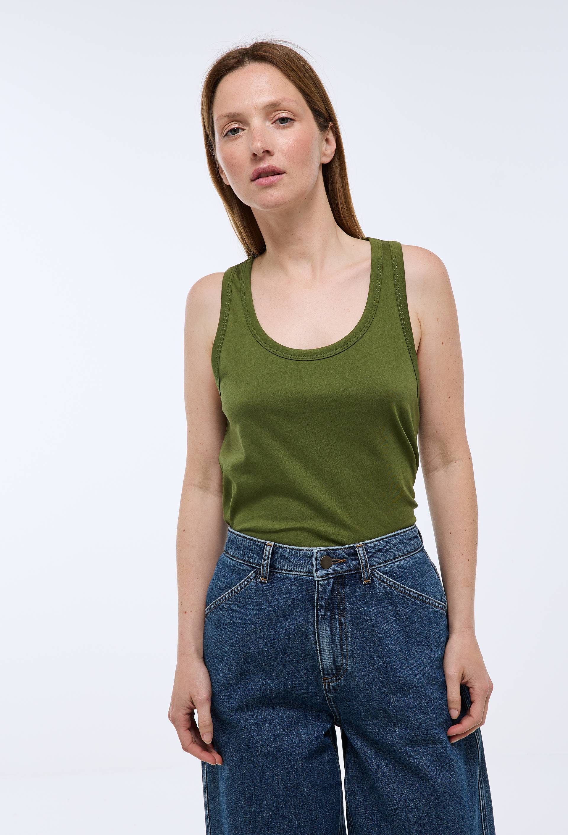 D&eacute;bardeur col rond uni en coton BIO GOTS, Vert fonc&eacute;, swatch image