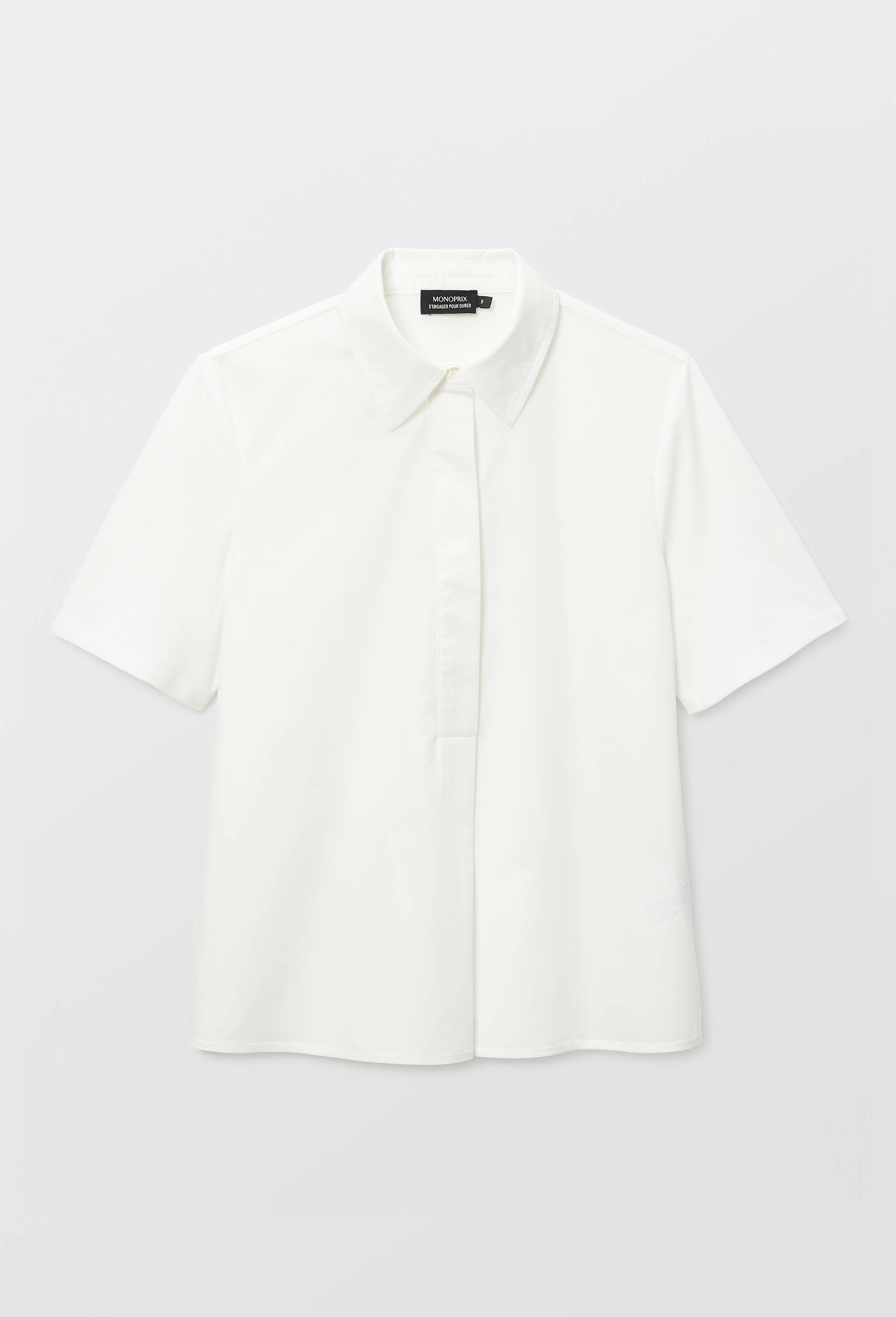 Chemise polo manches courtes en coton bi-mati&egrave;re, Ecru, large image number 3