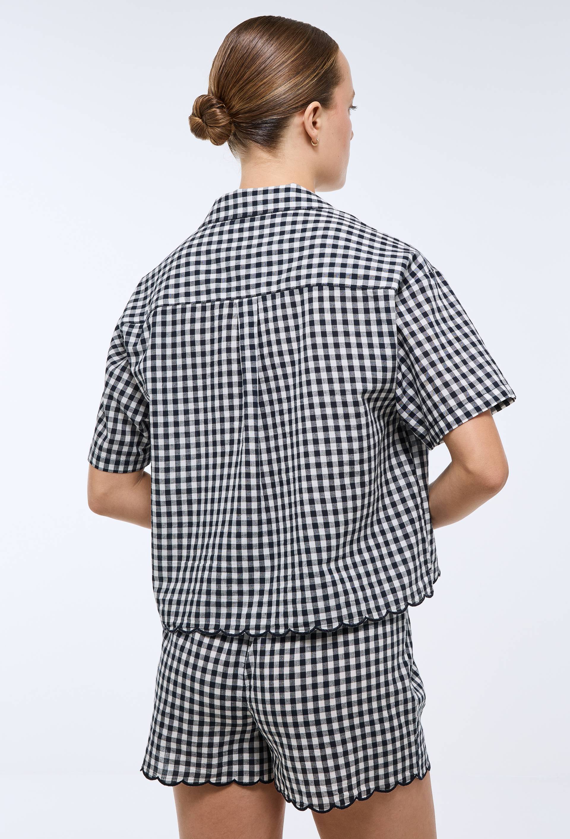 Pyjashort vichy en coton bio GOTS, Bleu fonc&eacute;, large image number 1