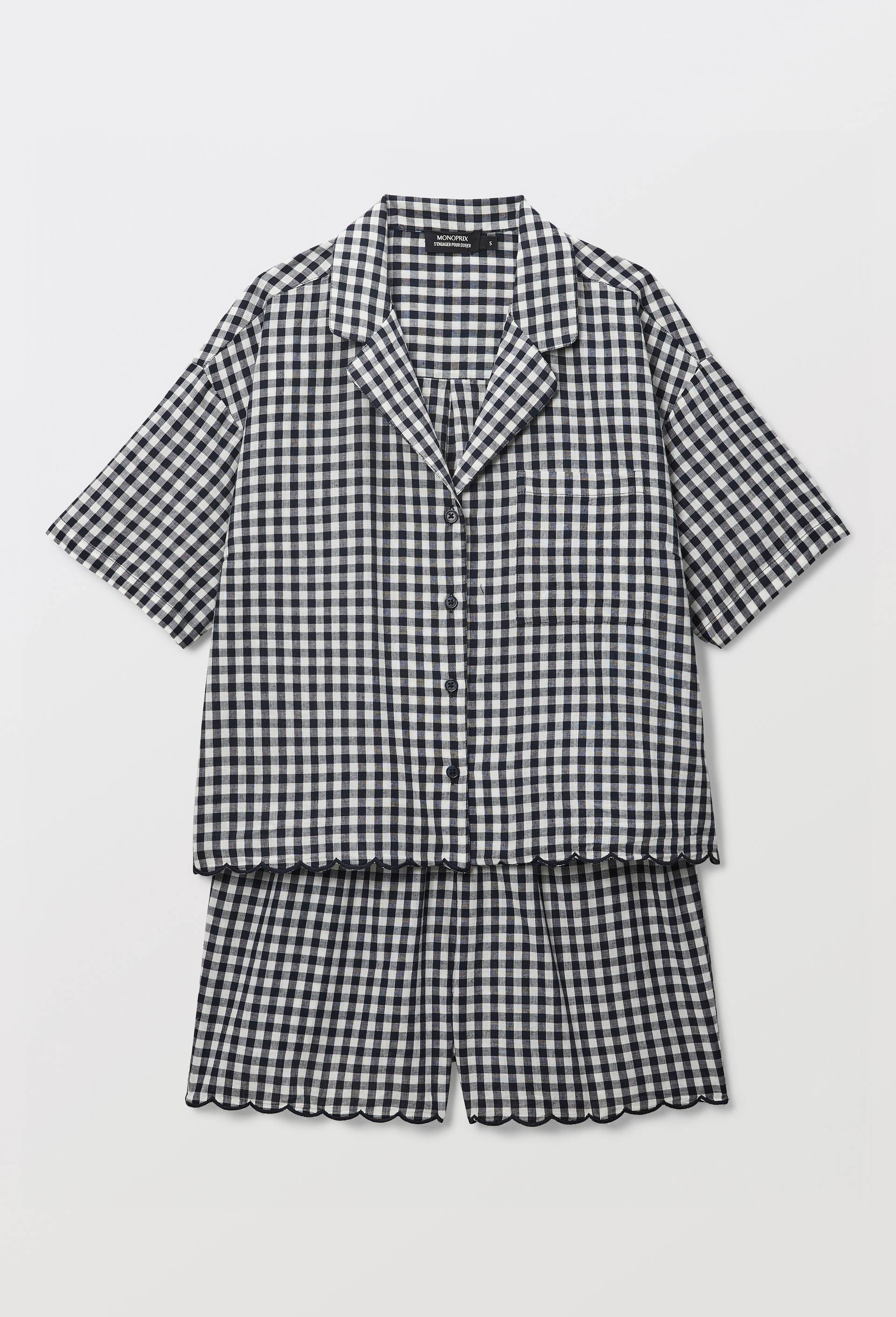 Pyjashort vichy en coton bio GOTS, Bleu fonc&eacute;, large image number 2