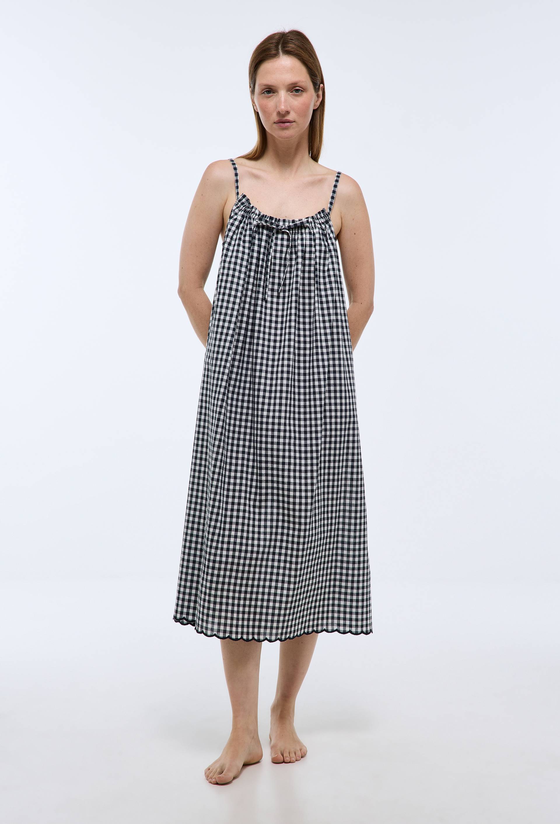 Chemise de nuit vichy en coton bio GOTS, Bleu fonc&eacute;, large image number 0.0