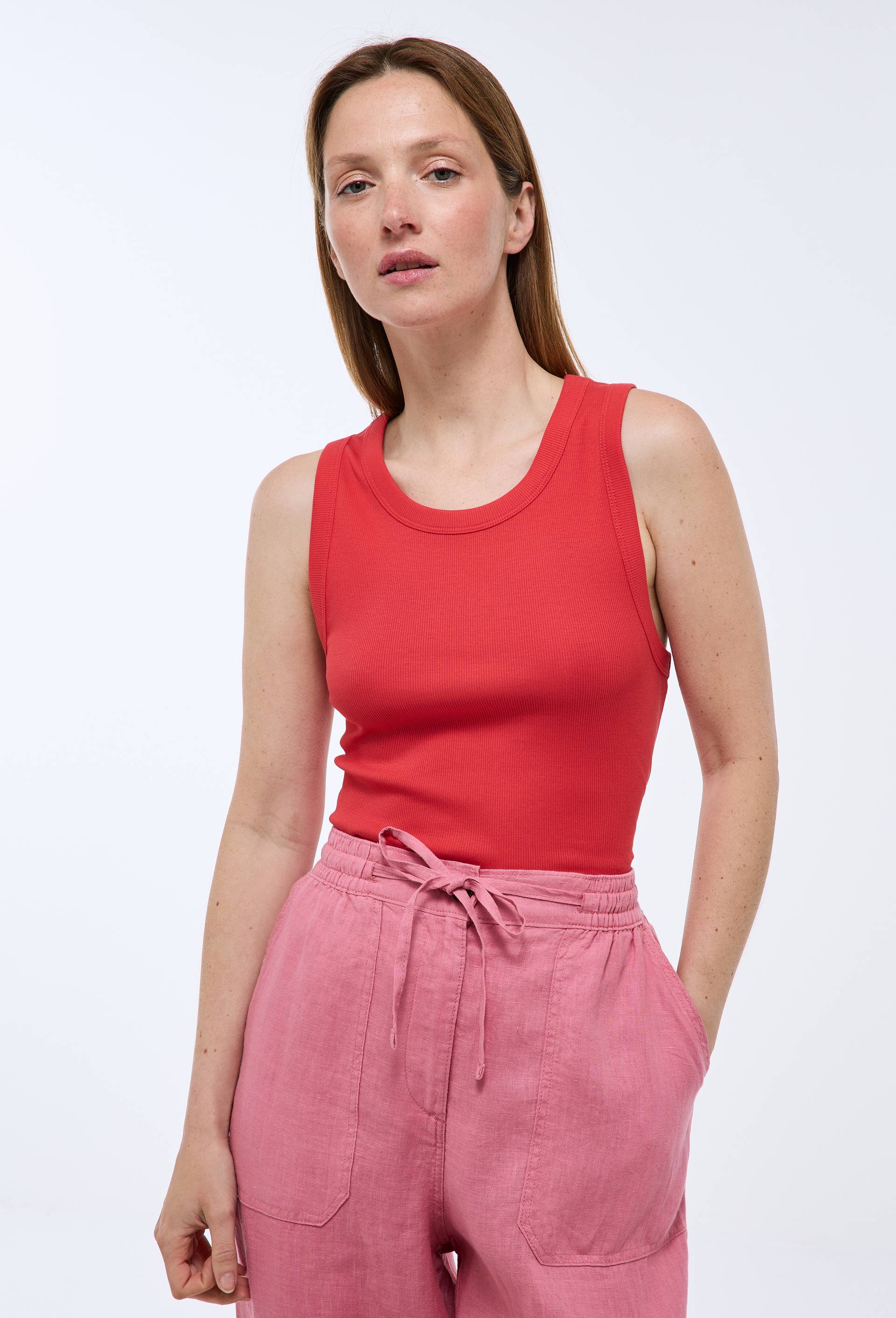 D&eacute;bardeur c&ocirc;tel&eacute; uni en coton BIO GOTS, Rouge, swatch image