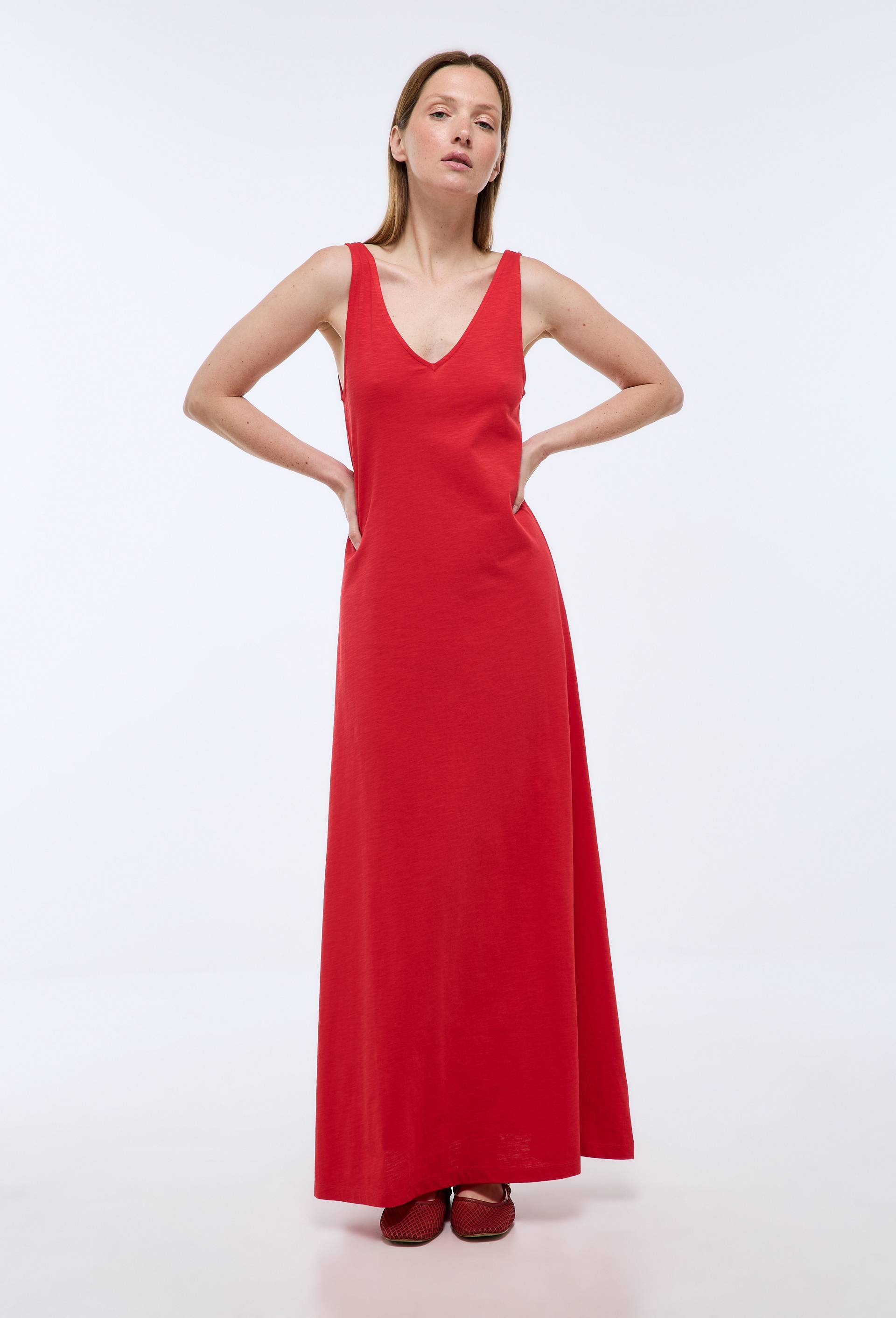 Robe longue unie en coton BIO GOTS, Rouge, large image number 0