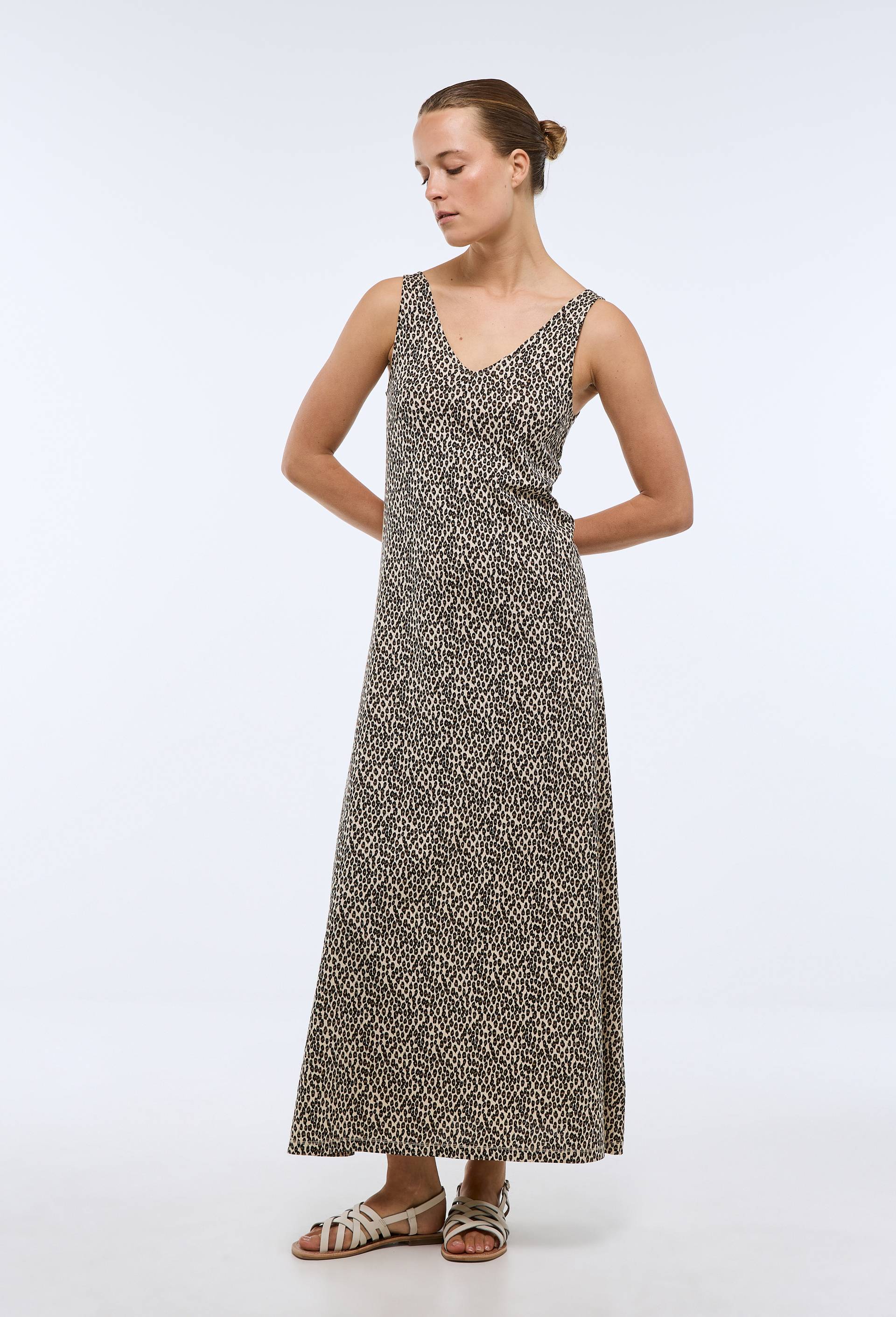 Robe longue imprim&eacute;e en coton BIO, Beige clair, large image number 0
