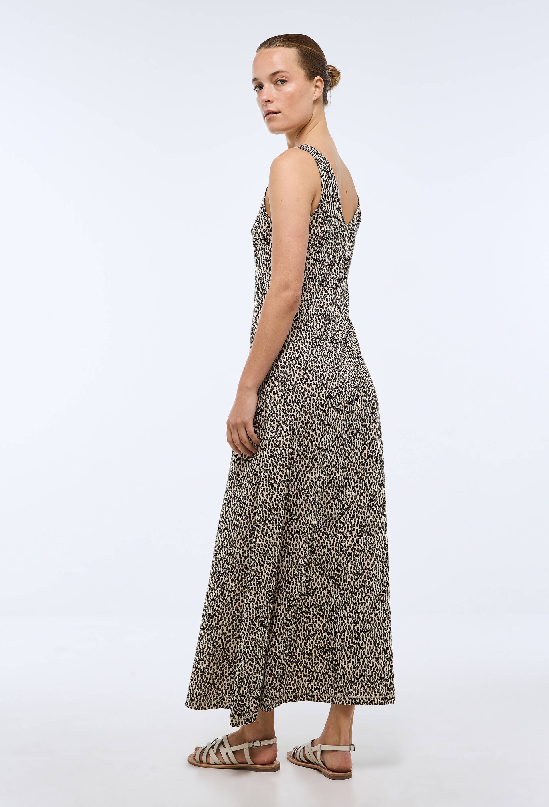 Robe longue imprim&eacute;e en coton BIO, Beige clair, large image number 1.0