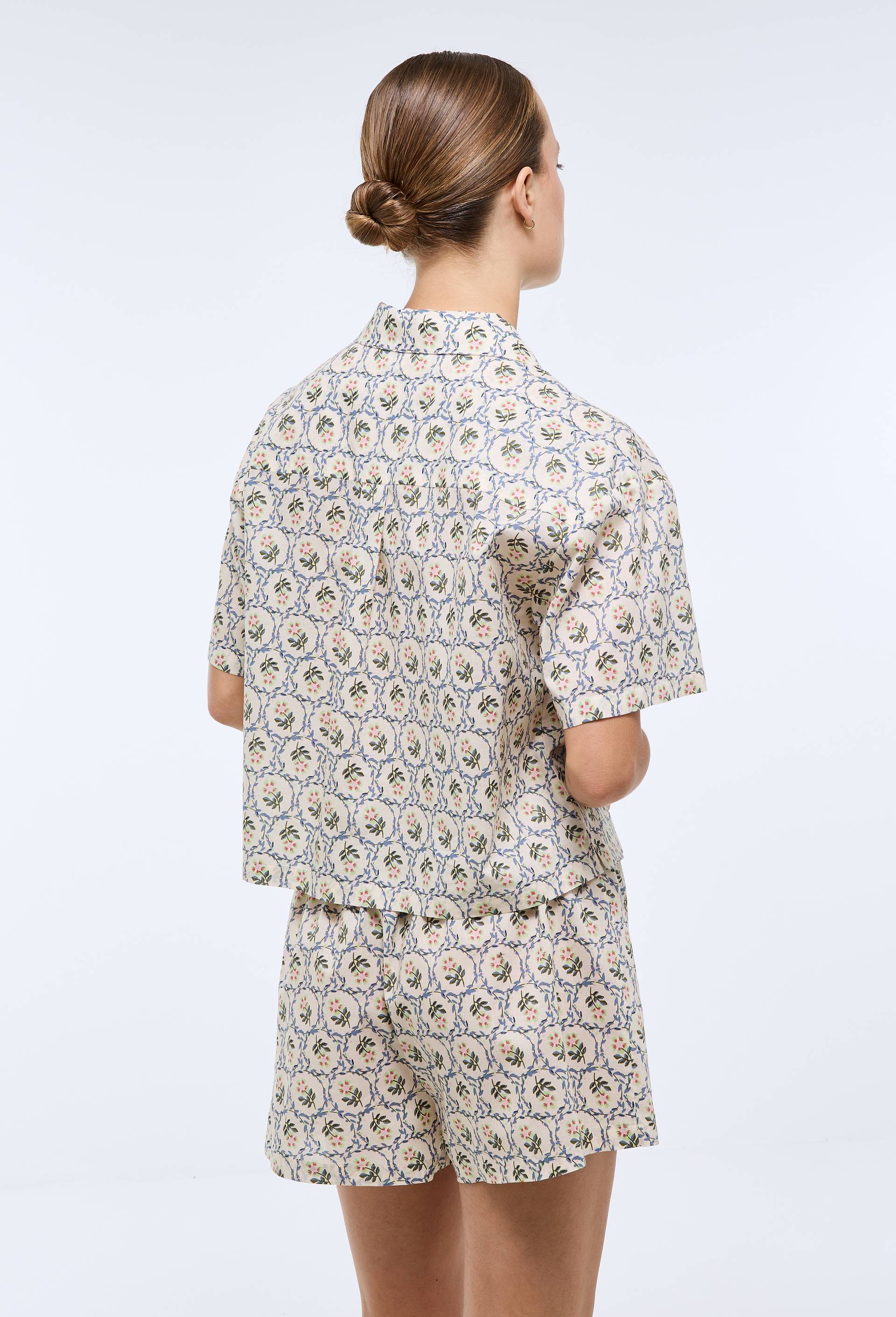 Pyjashort manches courtes imprim&eacute; en coton BIO GOTS, Beige clair, large image number 1