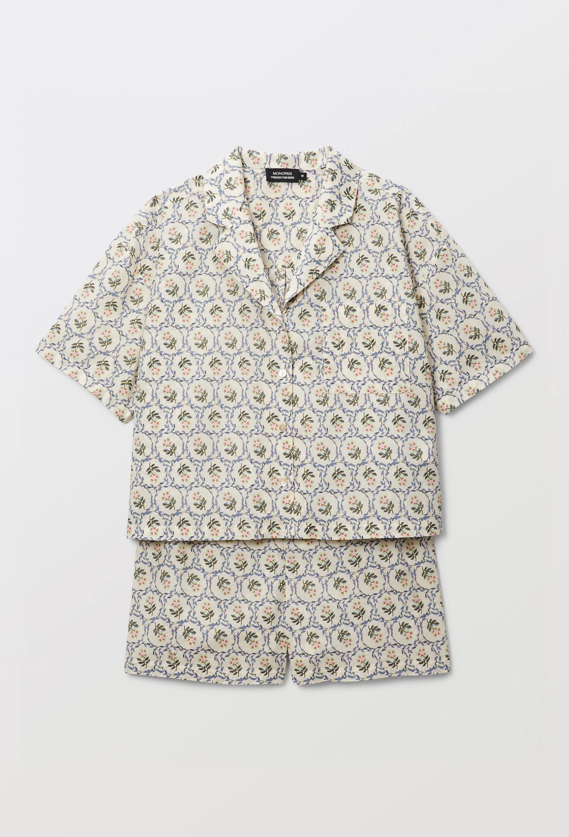 Pyjashort manches courtes imprim&eacute; en coton BIO GOTS, Beige clair, large image number 2