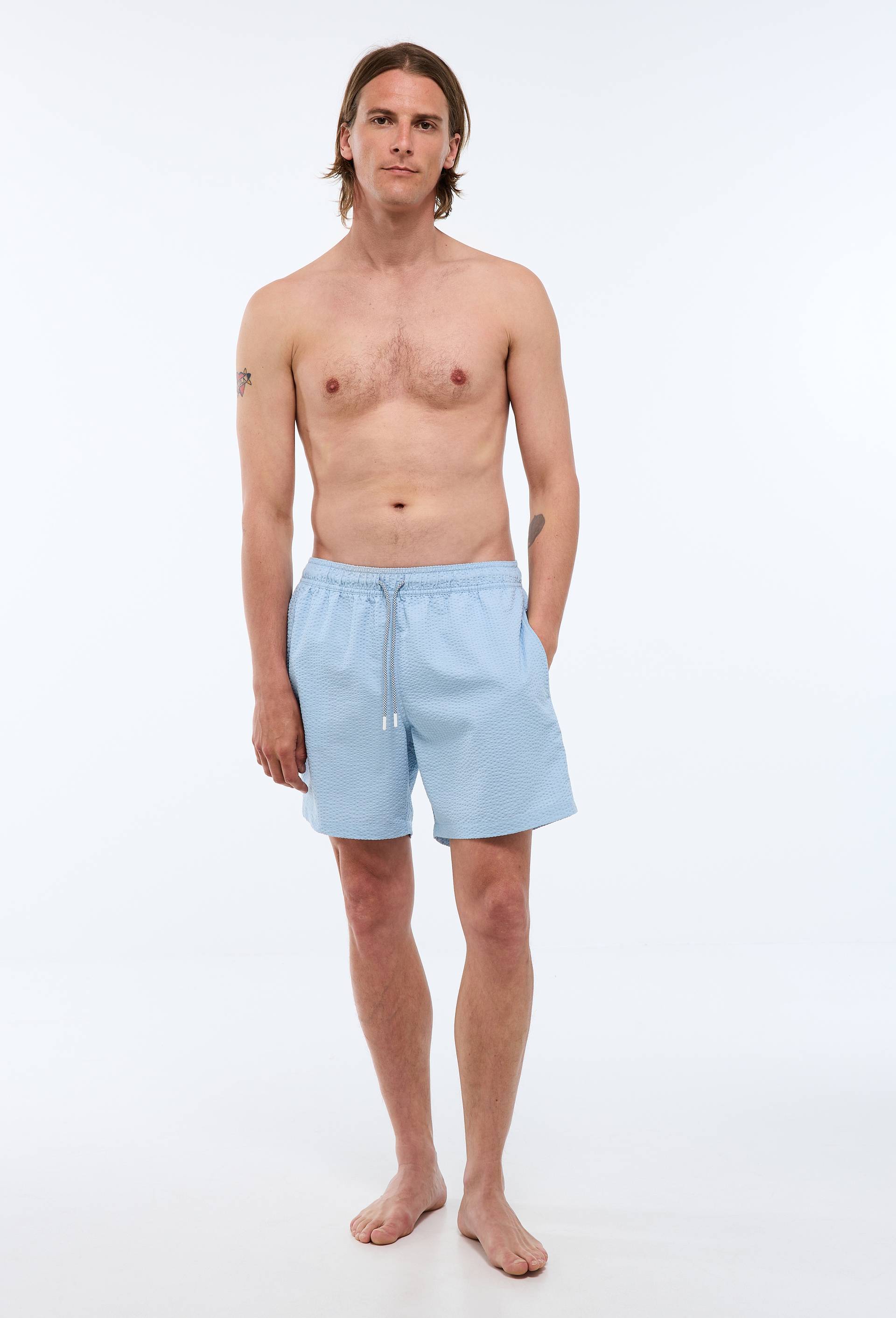 Short de bain seersucker uni, Bleu clair, large image number 0