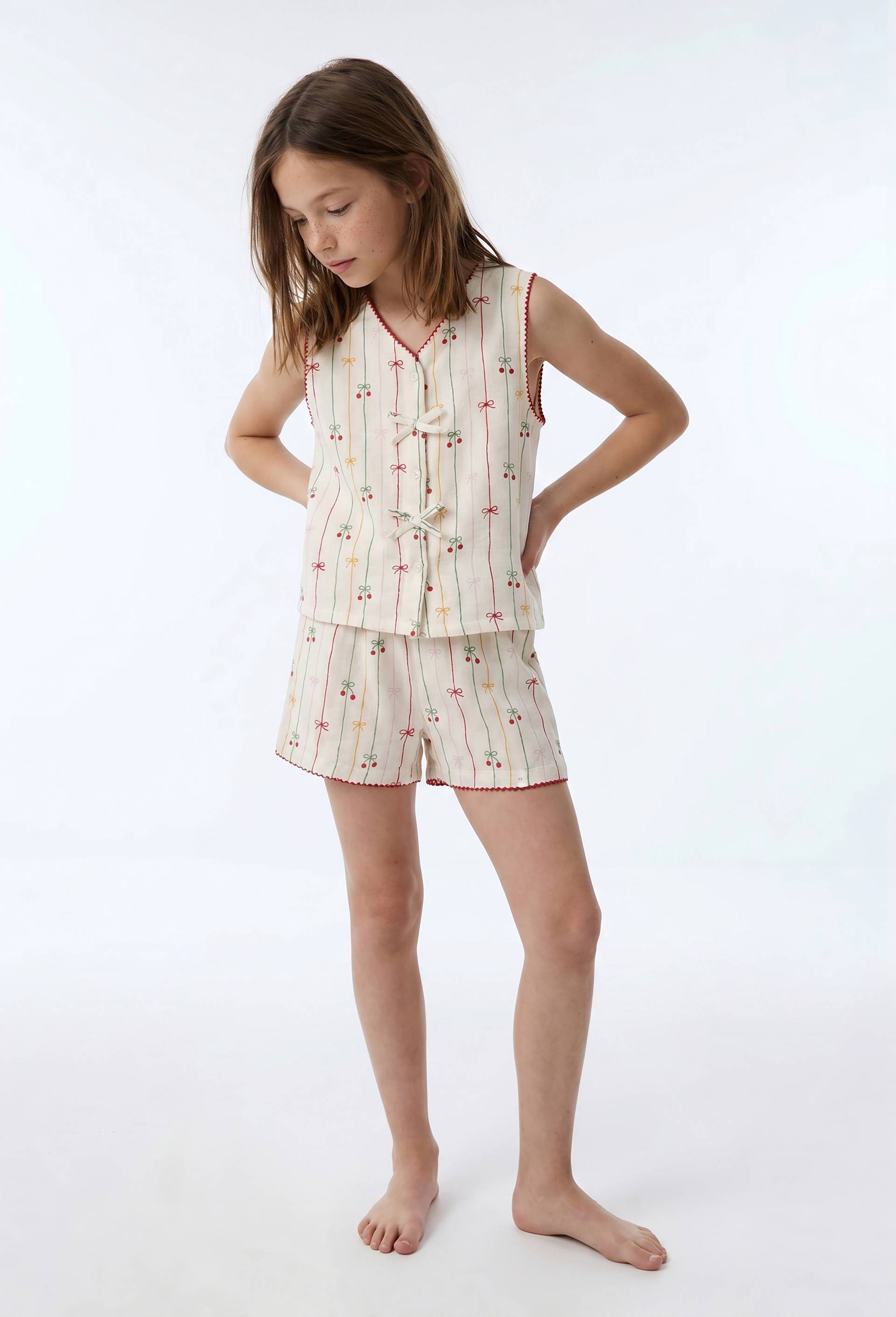 Pyjama d&eacute;bardeur short en gaze de coton BIO GOTS, Beige clair, large image number 0