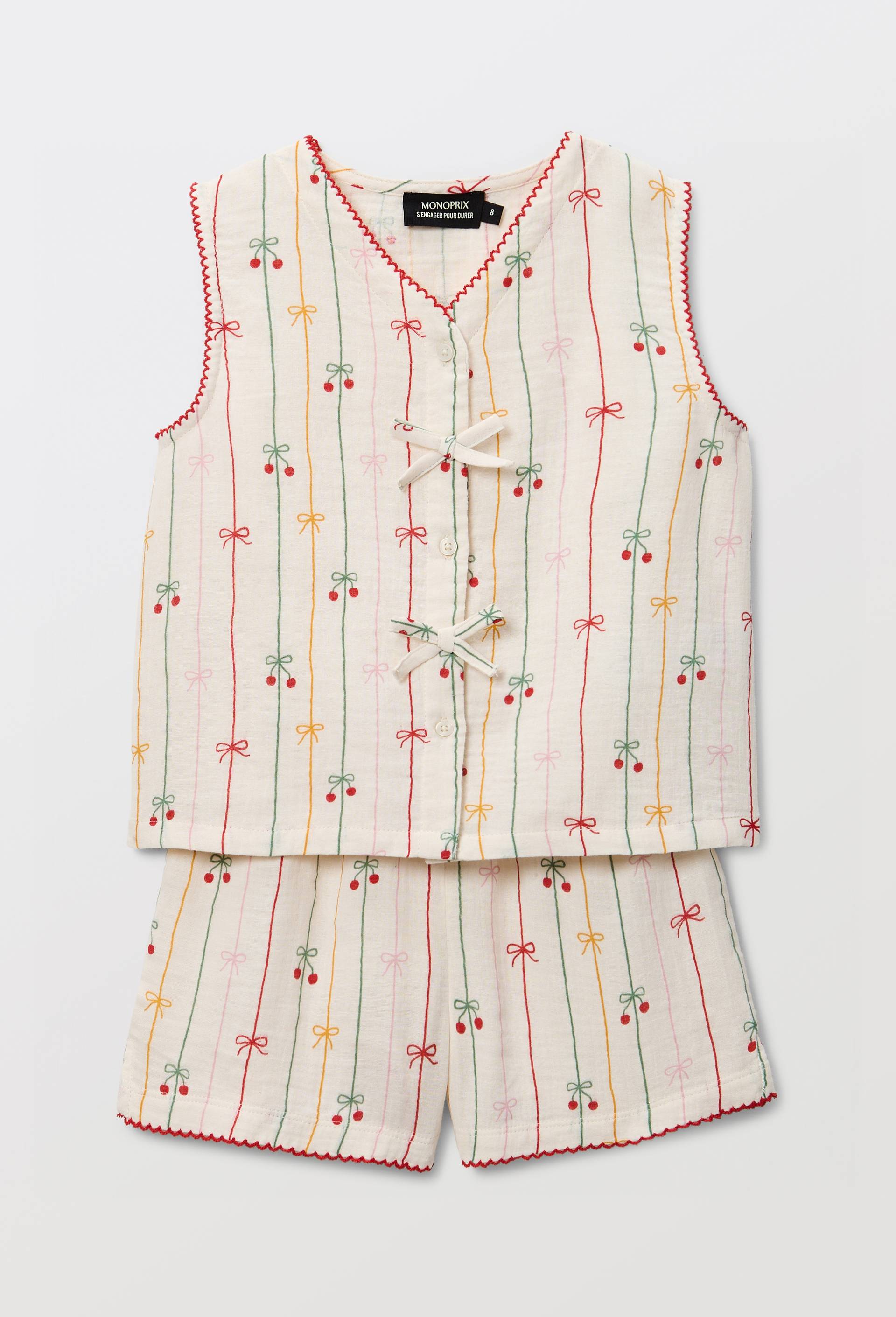 Pyjama d&eacute;bardeur short en gaze de coton BIO GOTS, Beige clair, large image number 1