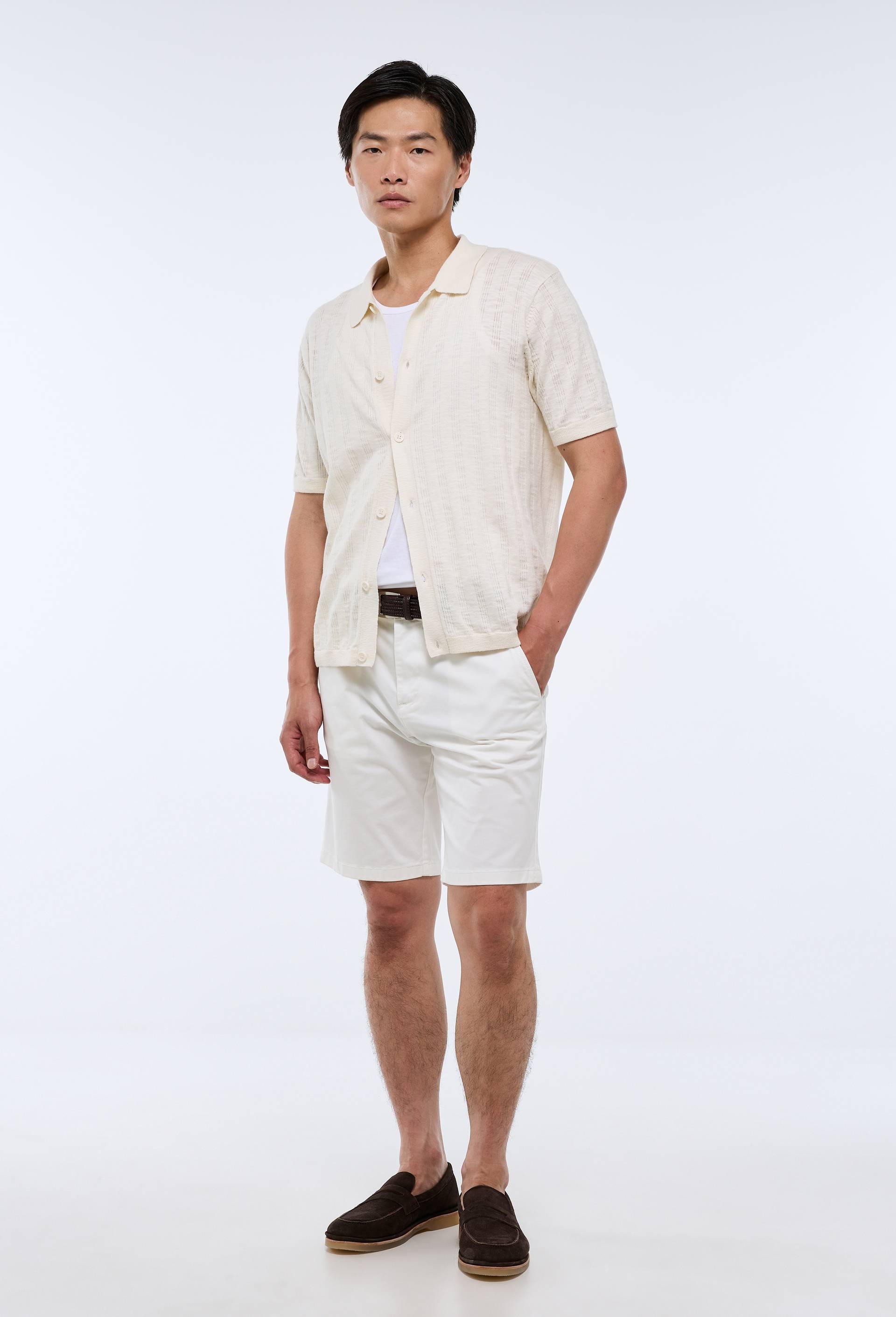 Bermuda straight en coton GOTS, Ecru, large image number 0