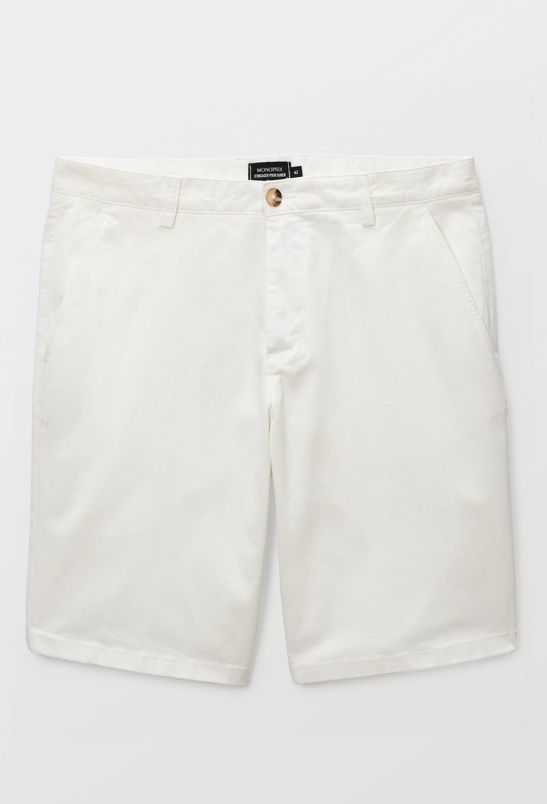 Bermuda straight en coton GOTS, Ecru, large image number 2.0