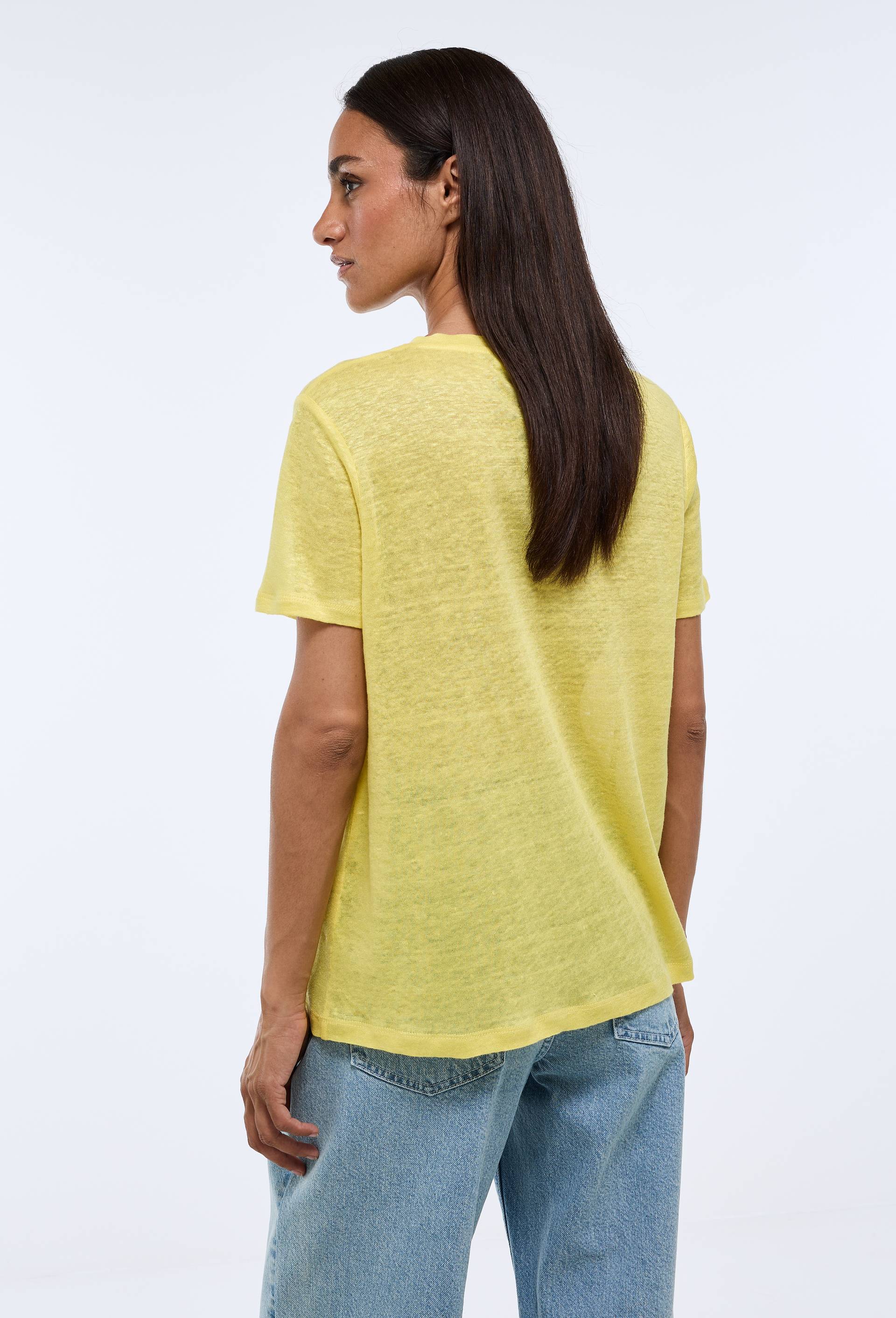 T-shirt manches courtes uni en lin, Jaune, large image number 1