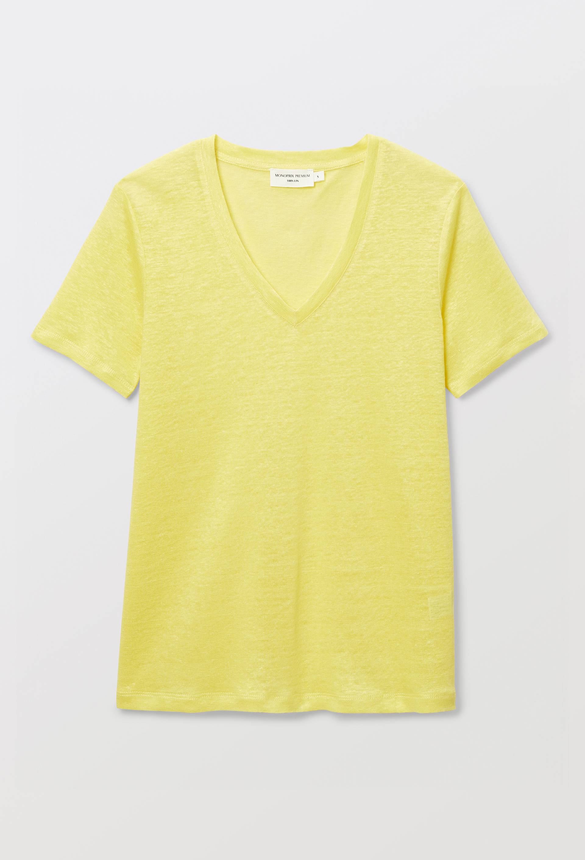 T-shirt manches courtes uni en lin, Jaune, large image number 2